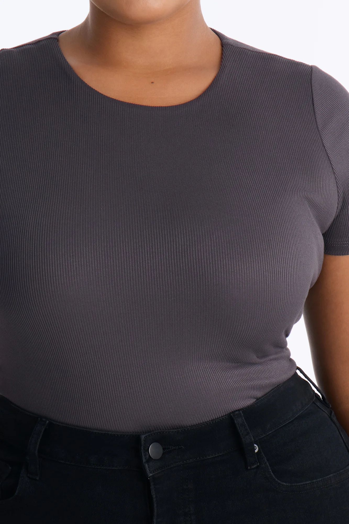 Chloe Crew Neck Short Sleeve Tee - Charcoal - Image 6