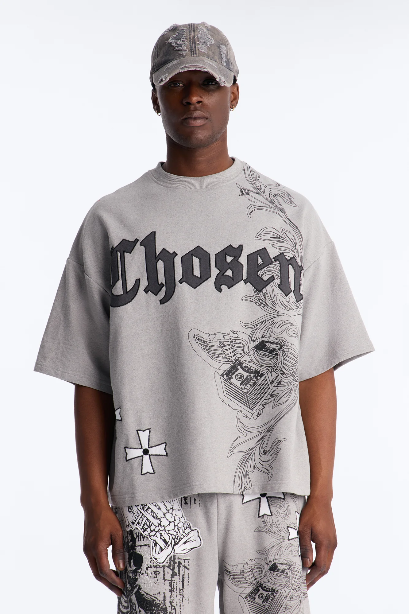 Chosen One Patch Oversized French Terry Tee - Grey