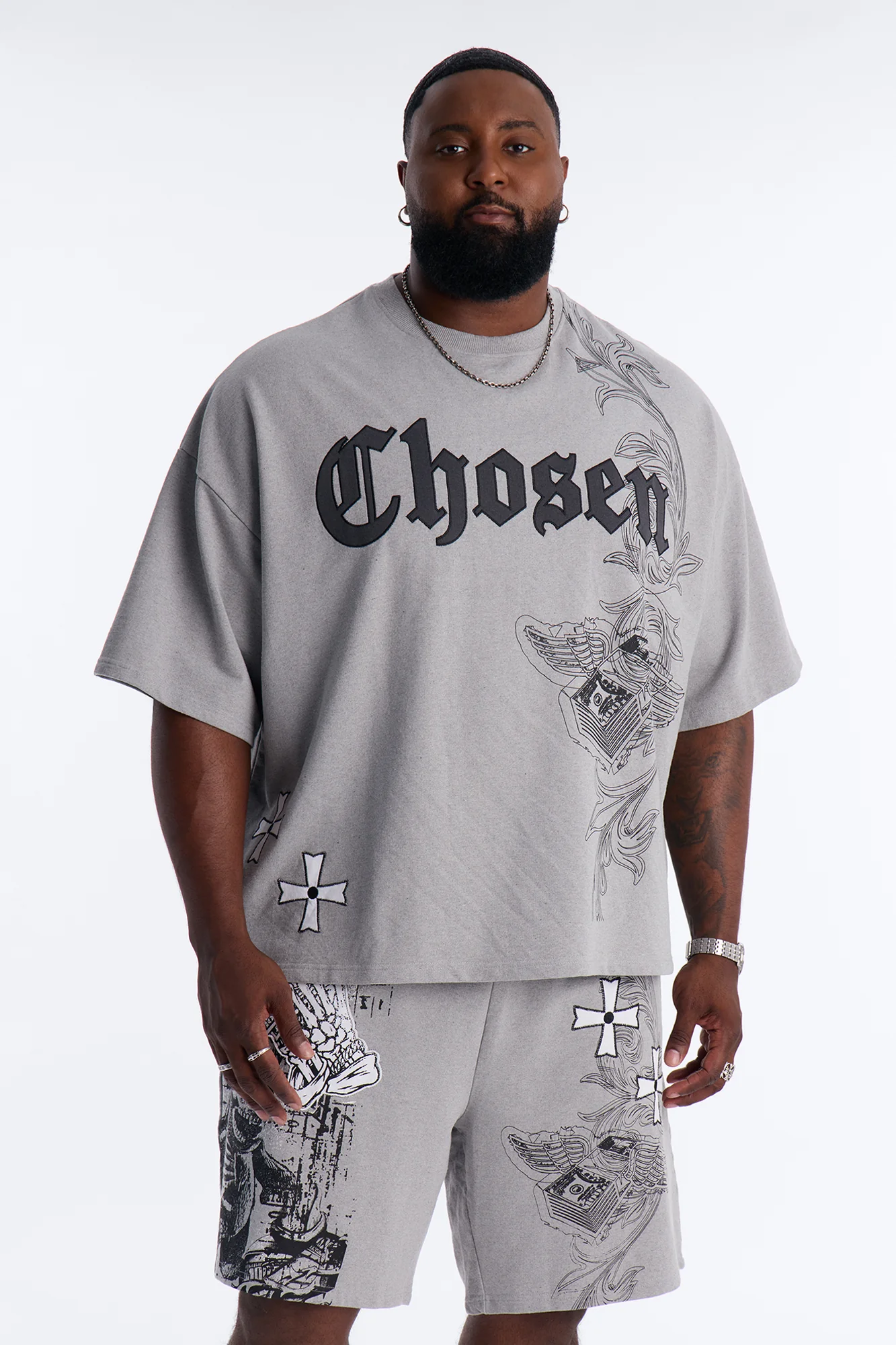 Chosen One Patch Oversized French Terry Tee - Grey - Image 4