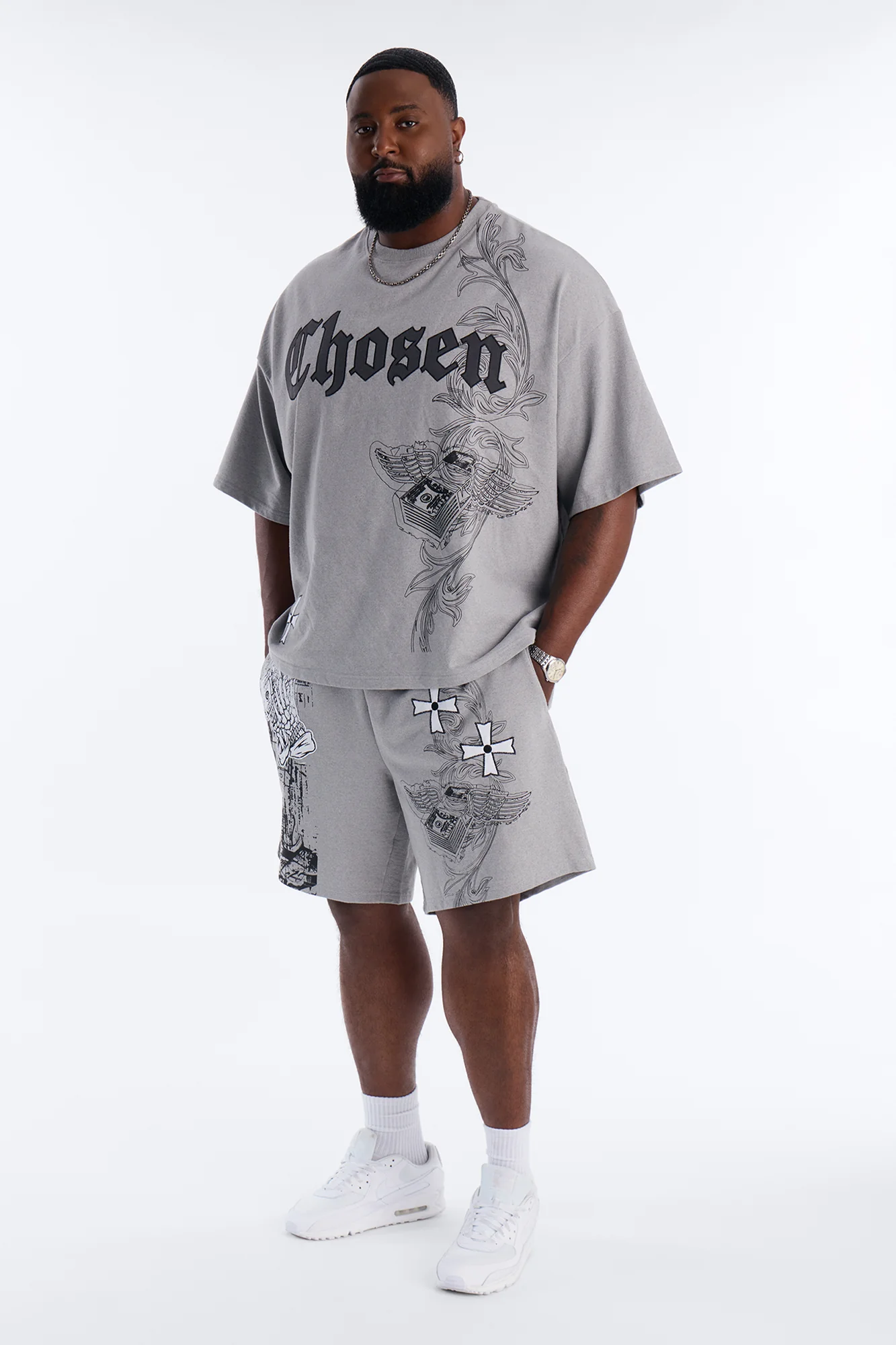 Chosen One Patch Oversized French Terry Tee - Grey - Image 5