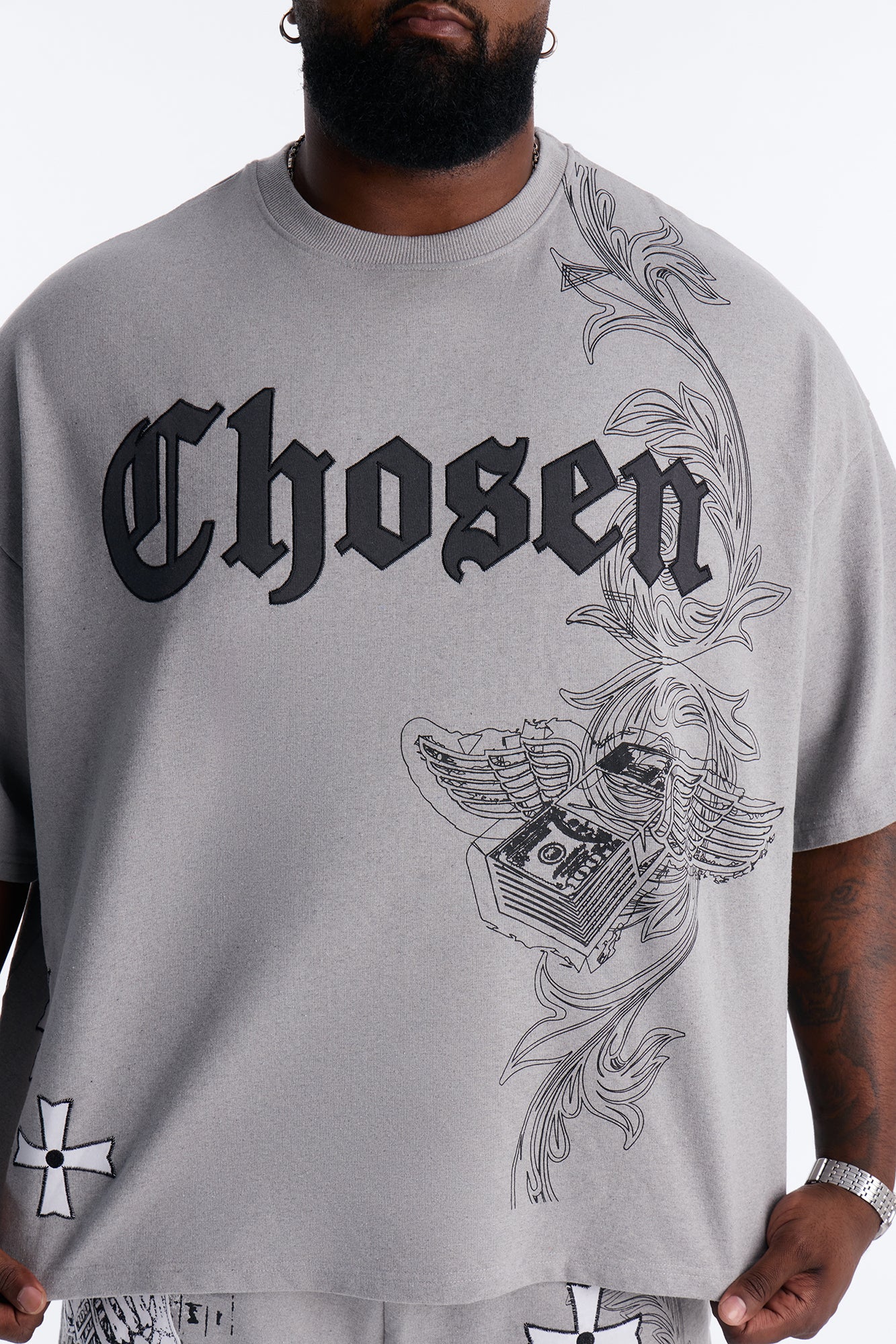 Chosen One Patch Oversized French Terry Tee - Grey - Image 6