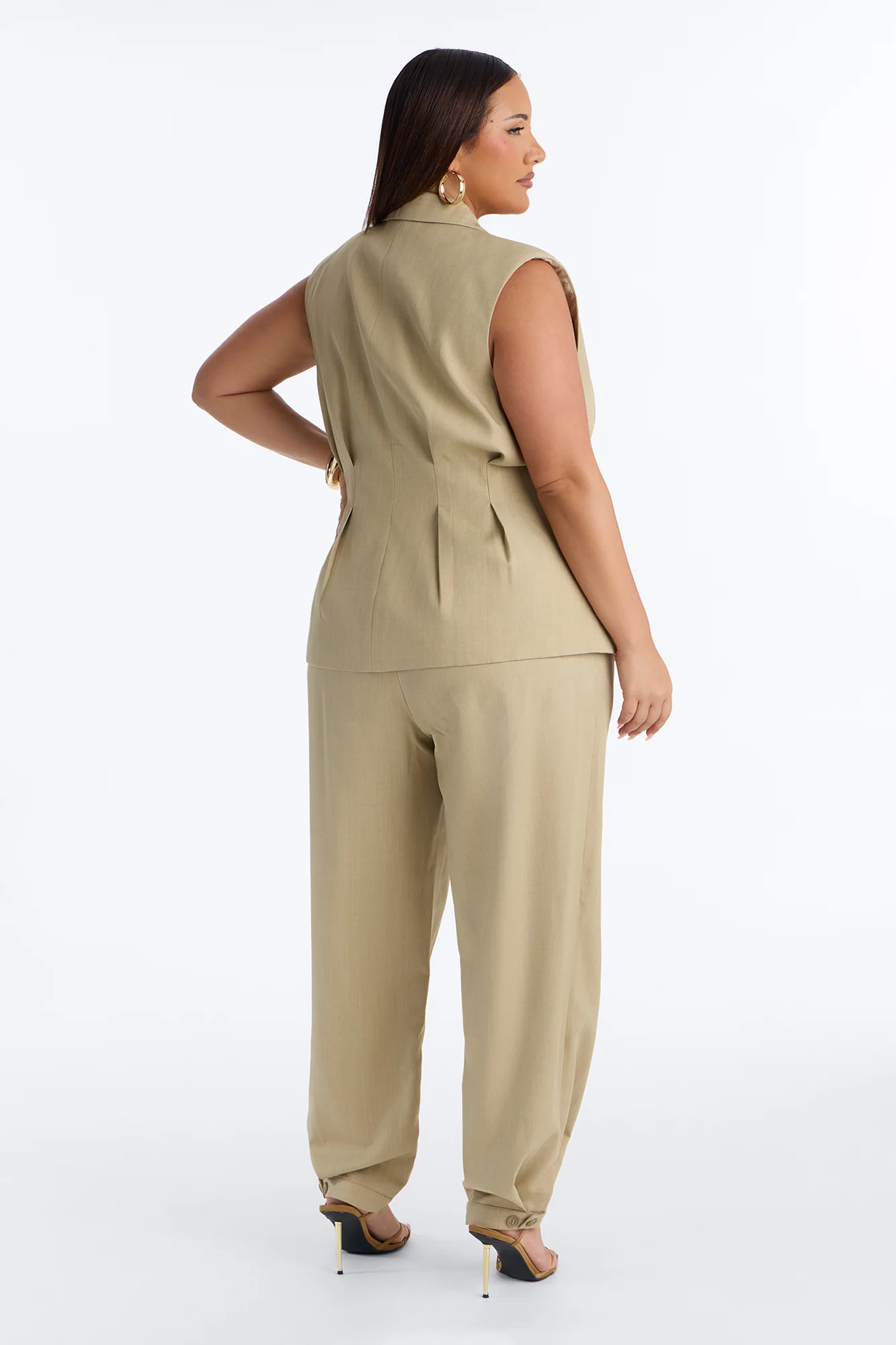 Christina Button Cuff Pleated Straight Leg Trouser - Sage - Image 10
