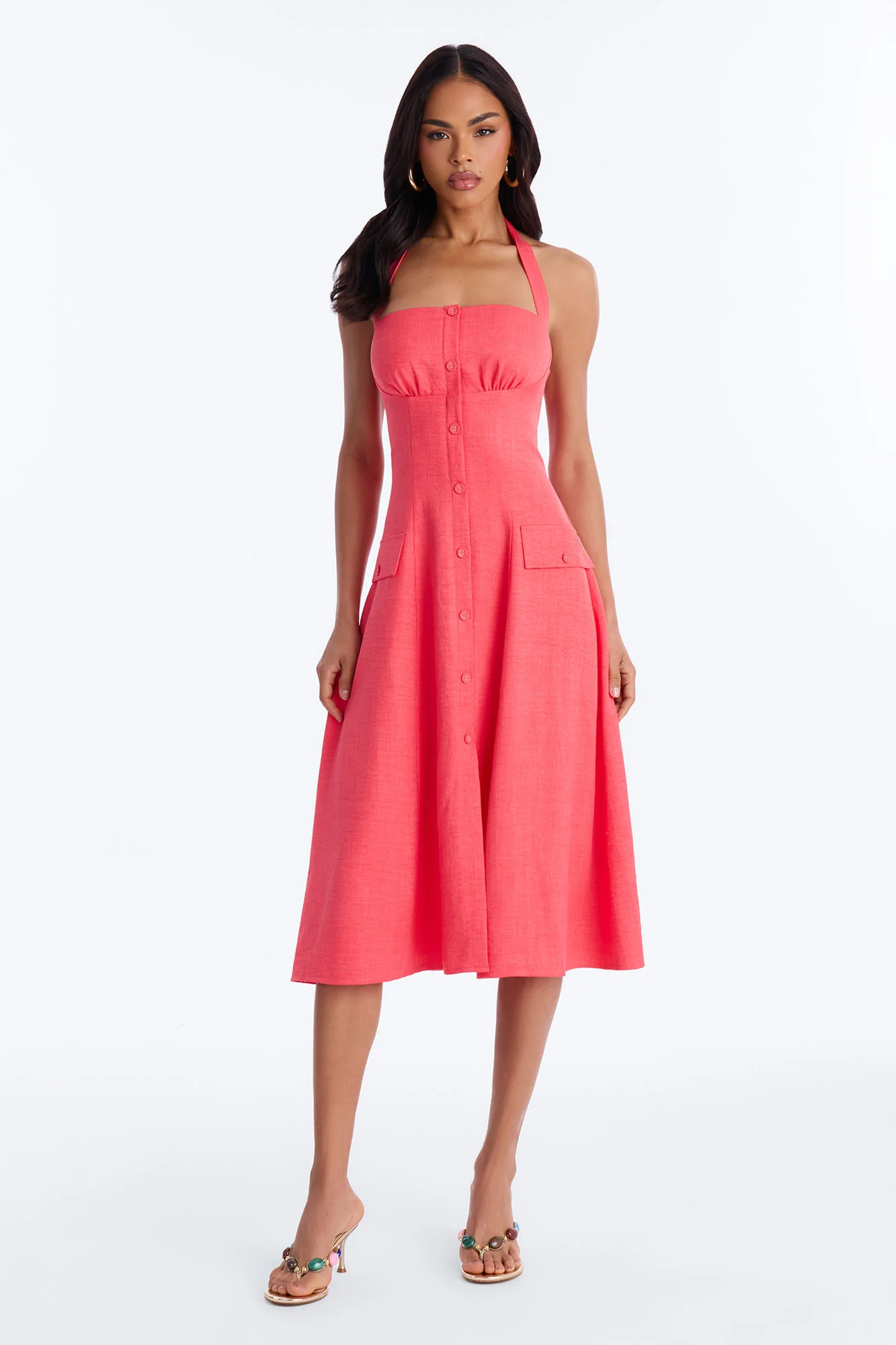 Christine Halter Midi Dress - Coral