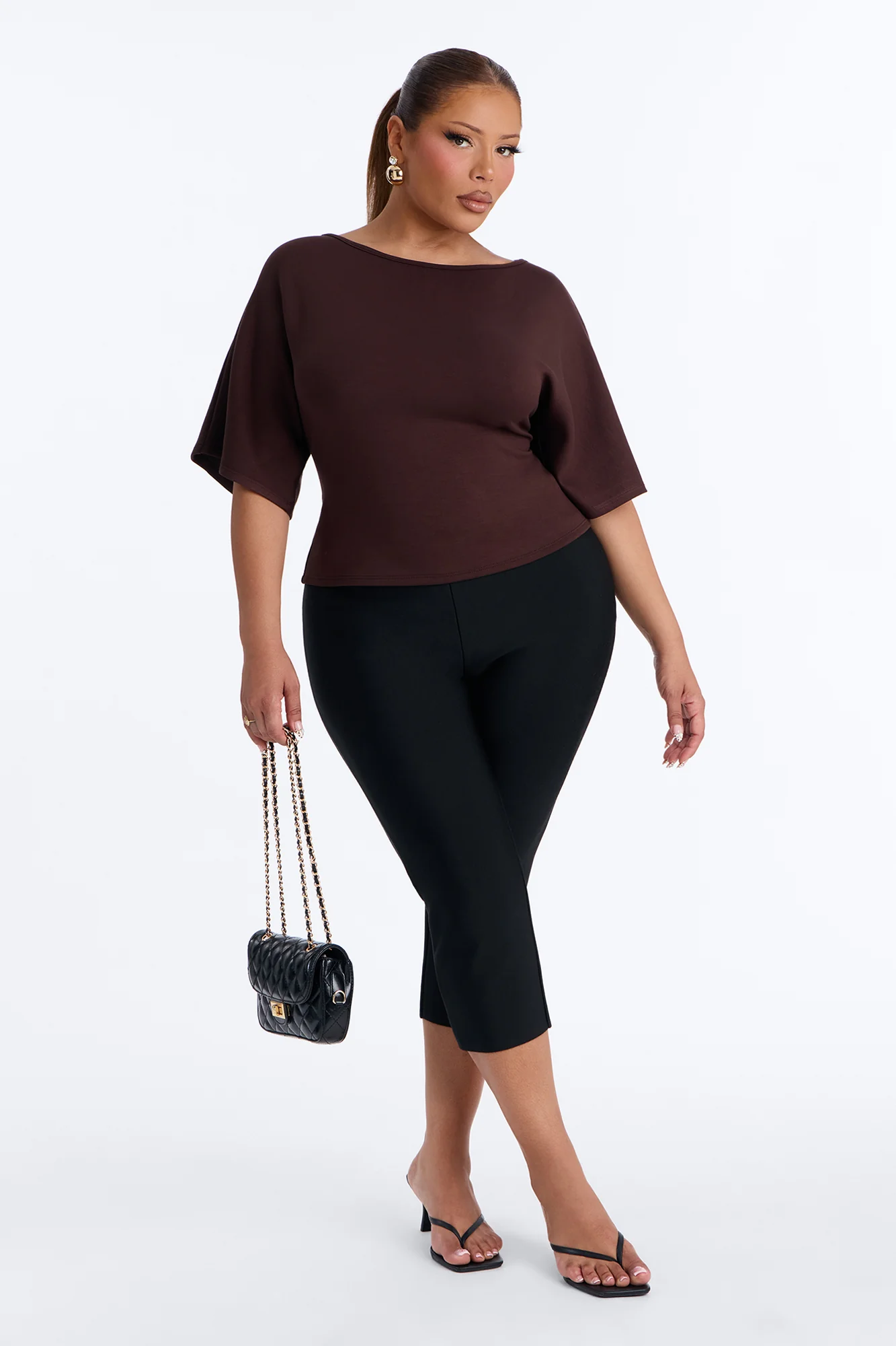 Cici Cinched Waist Short Sleeve Top - Brown - Image 6