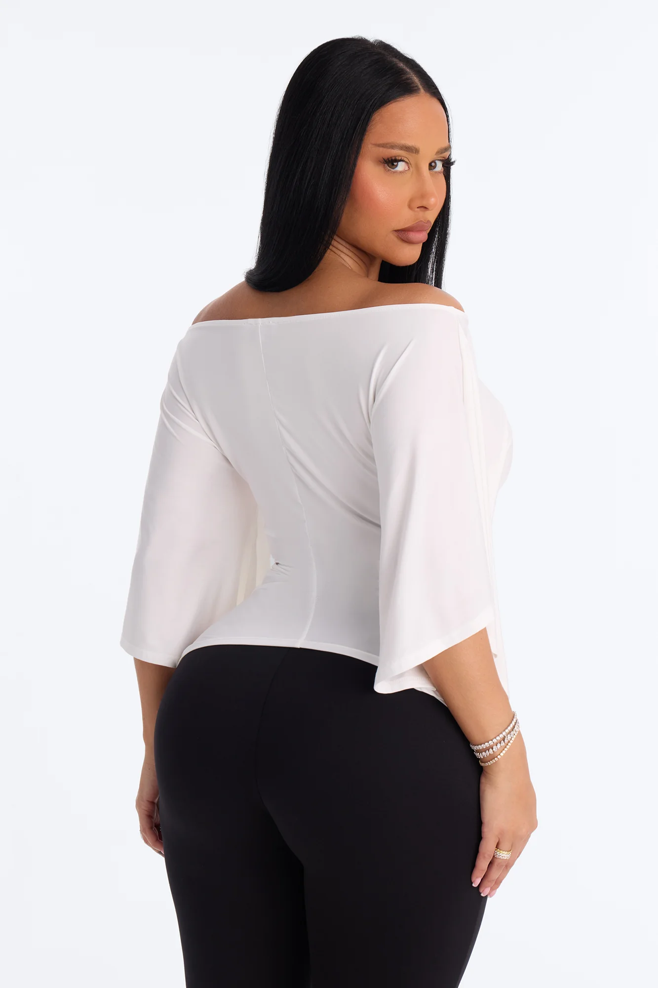 Cierra Cinched Waist Short Sleeve Top - White - Image 4
