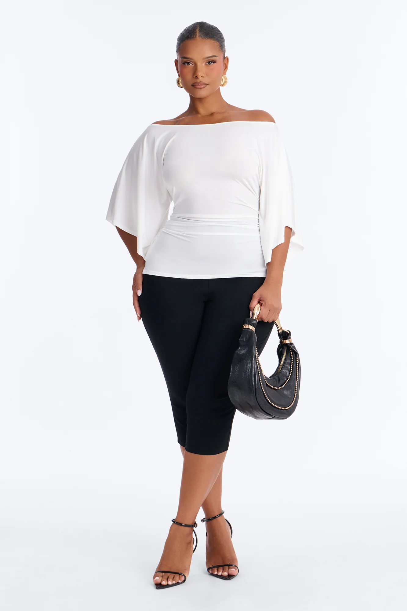 Cierra Cinched Waist Short Sleeve Top - White - Image 5
