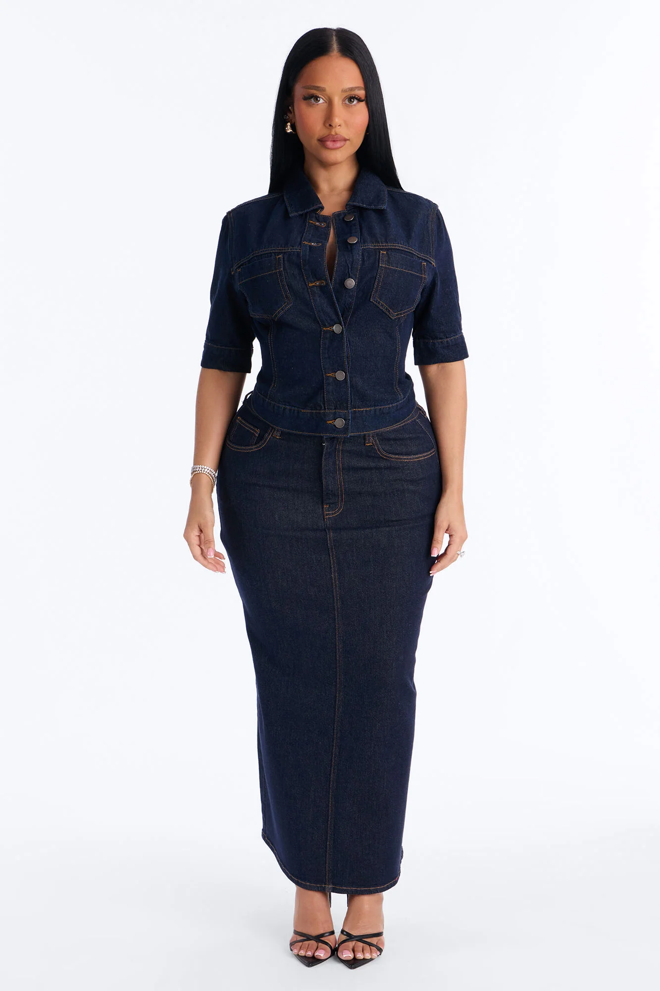 City Ready Short Sleeve Denim Shirt - Dark Wash