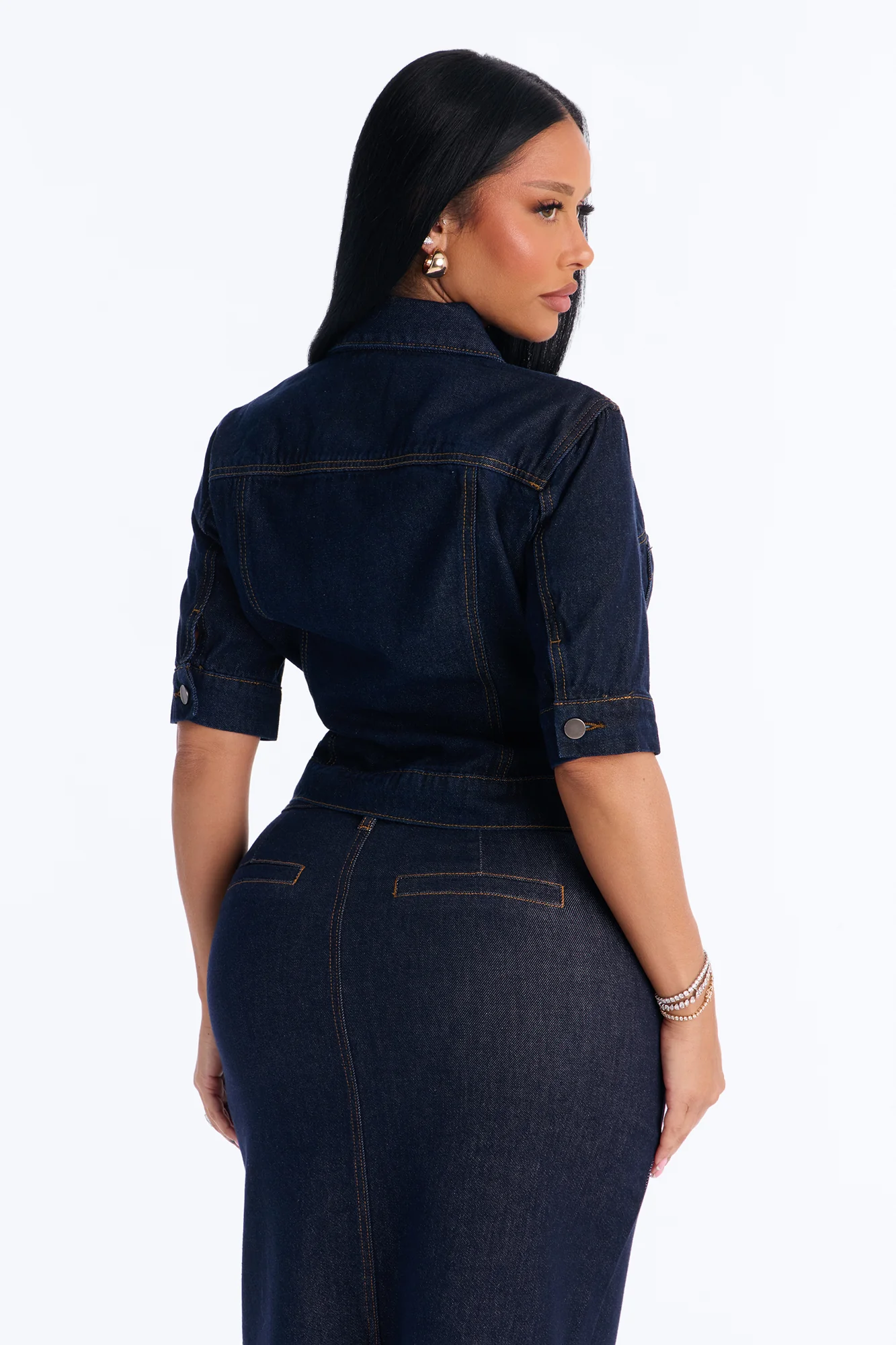 City Ready Short Sleeve Denim Shirt - Dark Wash - Image 4