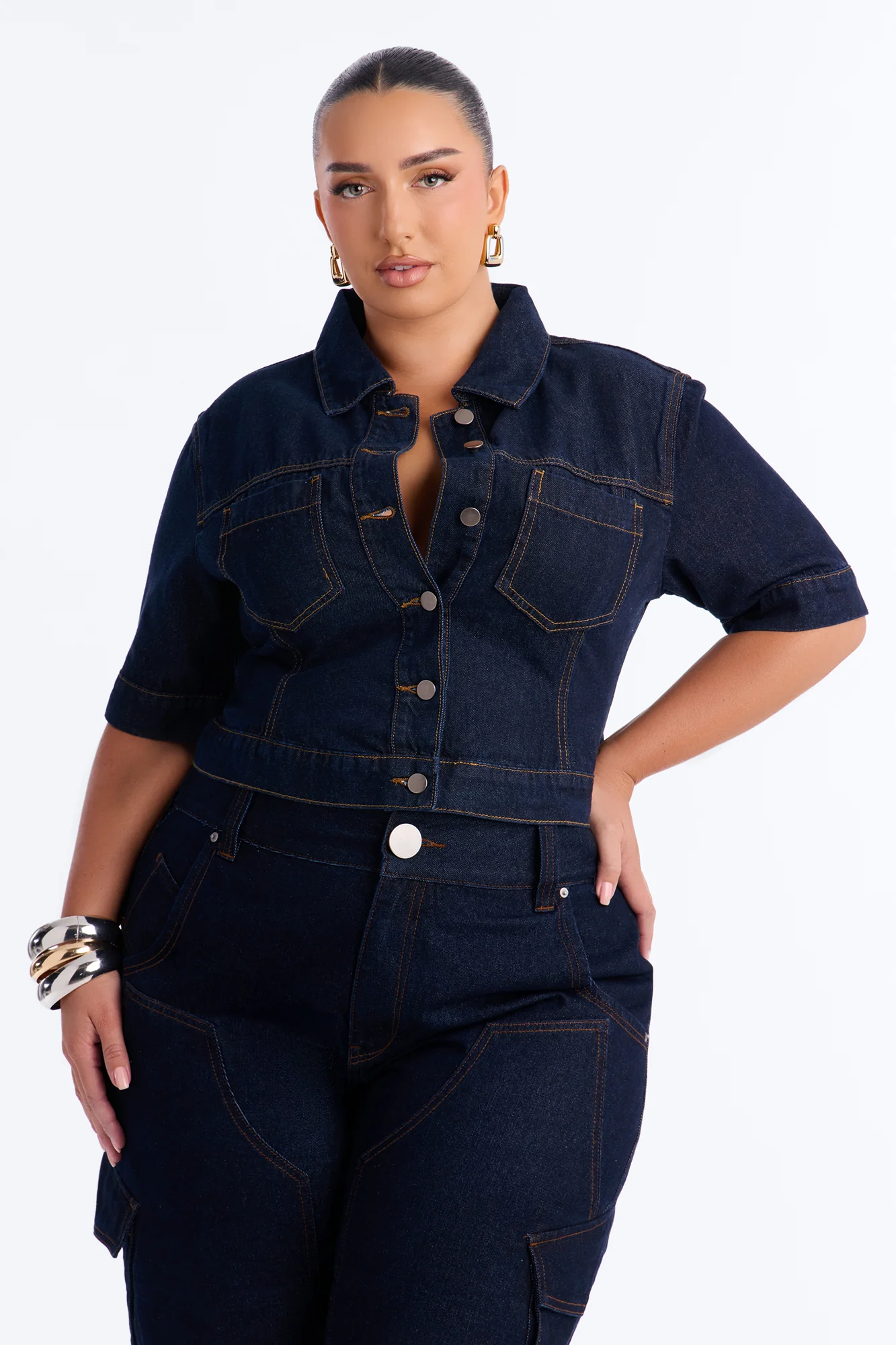 City Ready Short Sleeve Denim Shirt - Dark Wash - Image 5