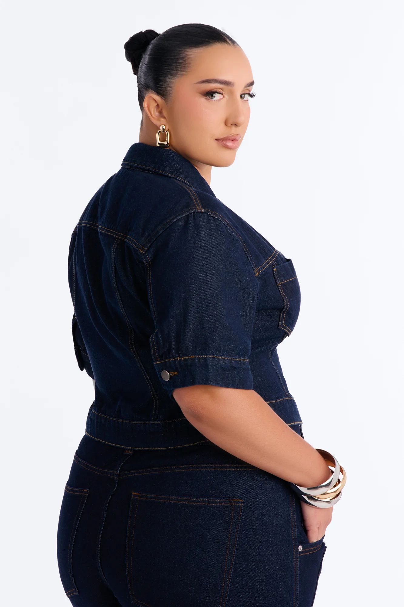 City Ready Short Sleeve Denim Shirt - Dark Wash - Image 8