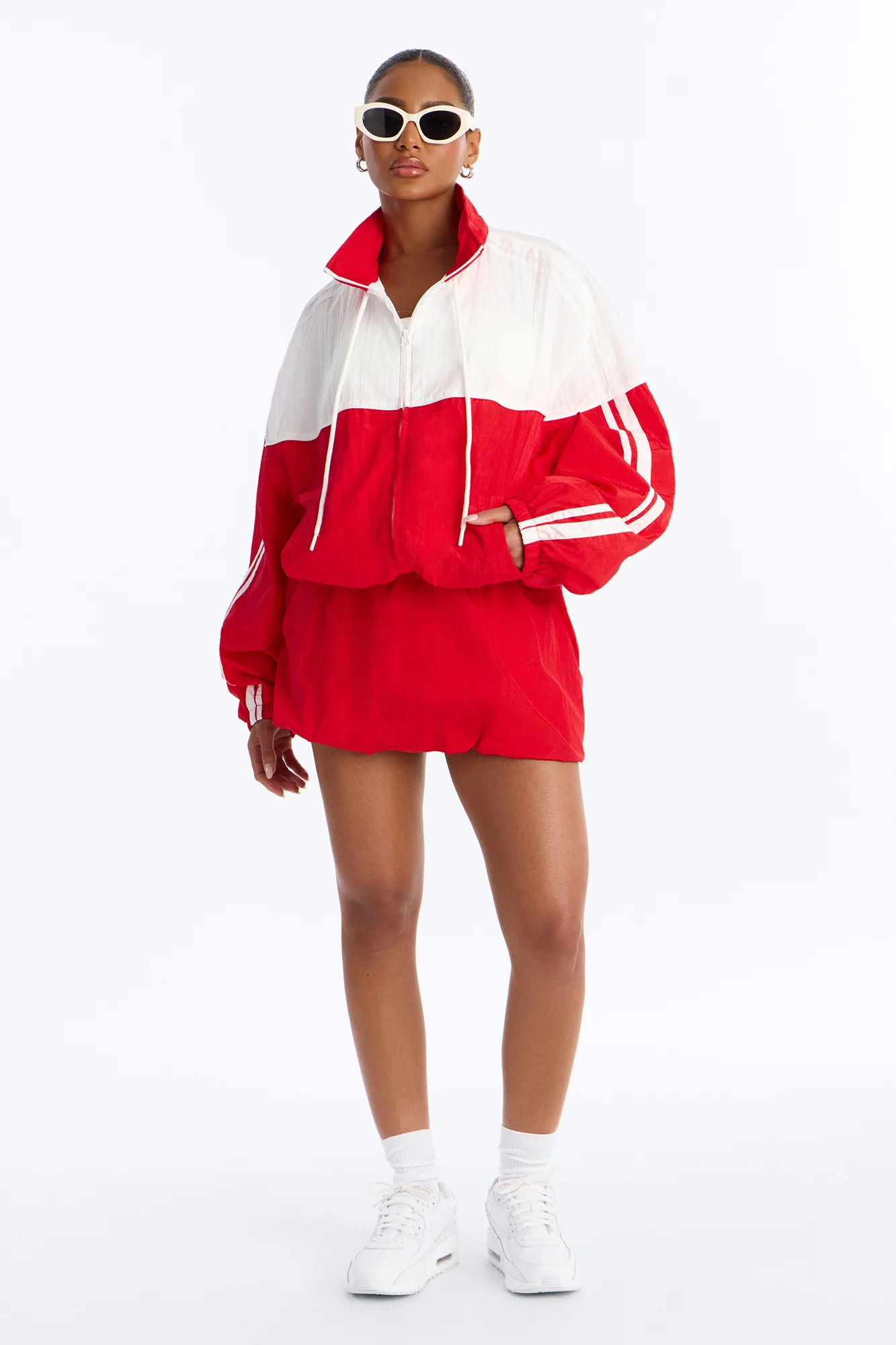 City Sprint Windbreaker Bubble Skirt Set - Red