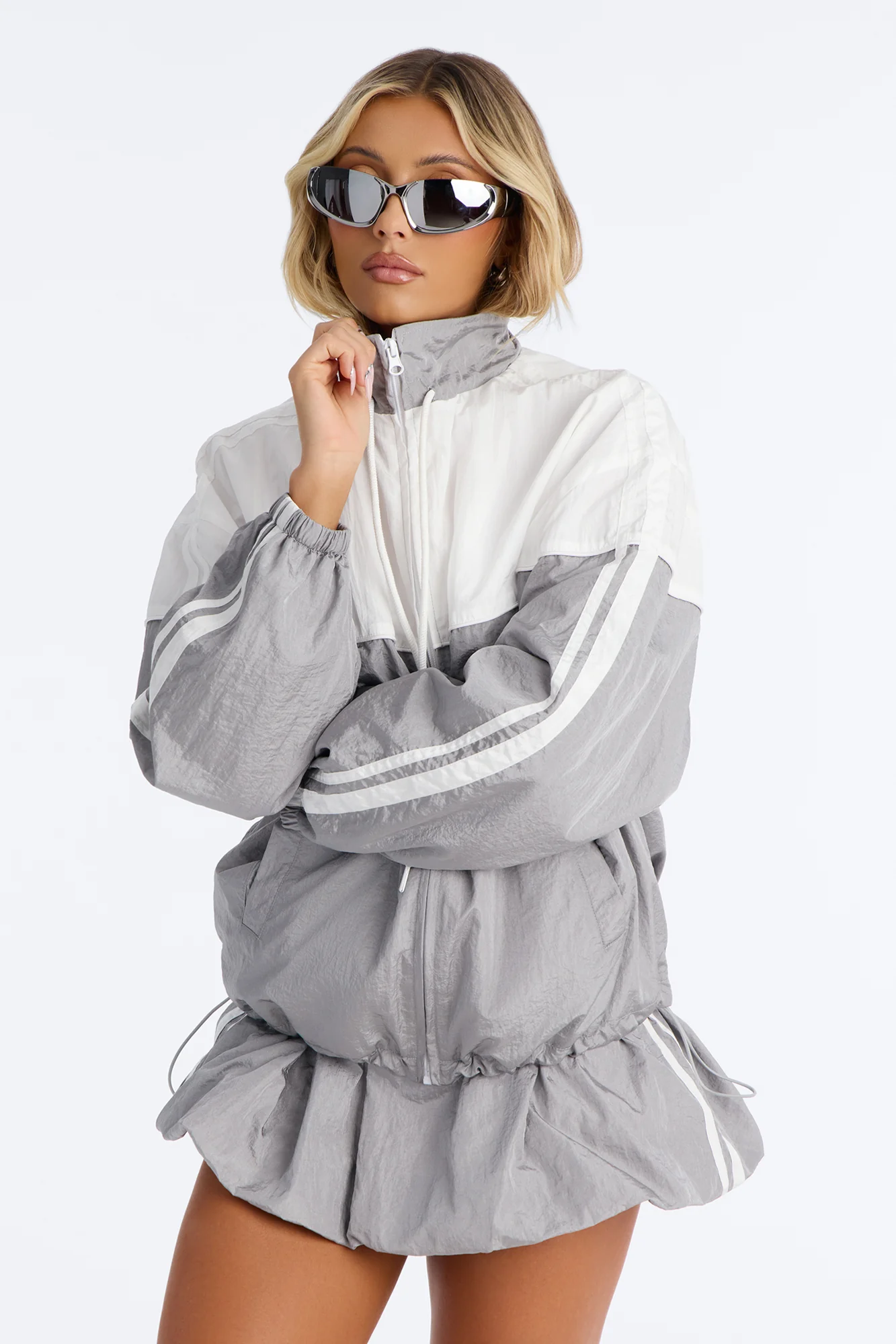City Sprint Windbreaker Bubble Skirt Set - Silver/Combo
