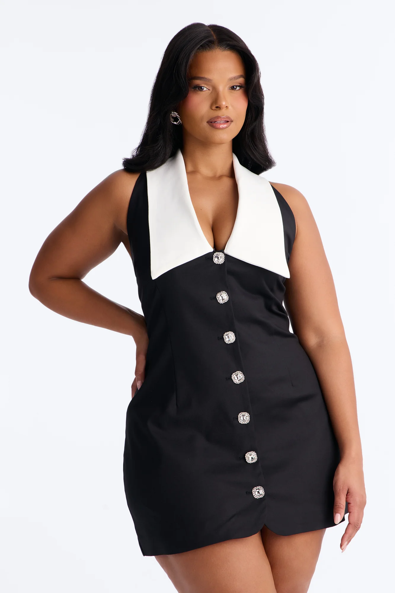 Claire Collar Mini Dress - Black/White - Image 5
