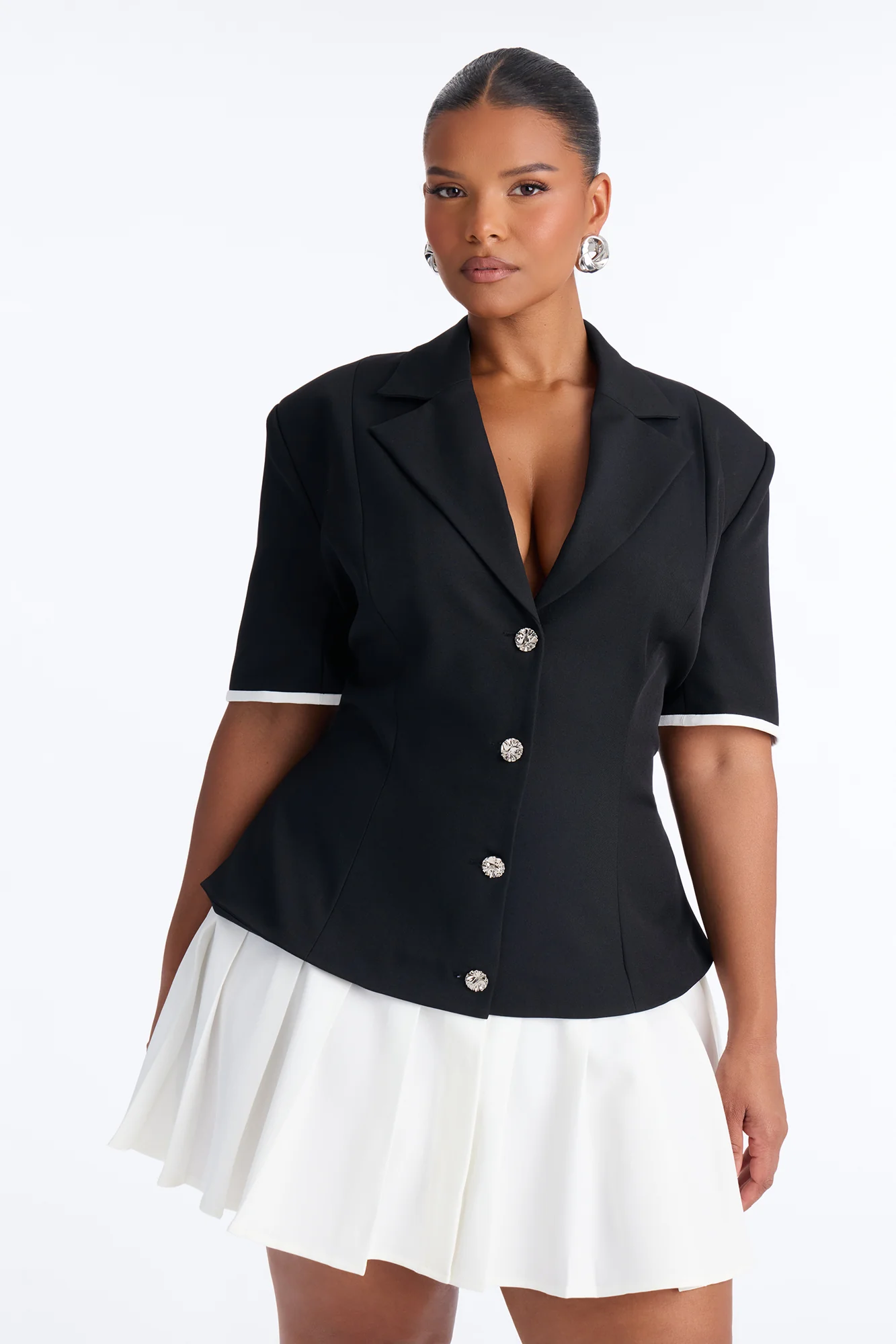 Claire Contrast Trim Mini Dress - Black/White - Image 6