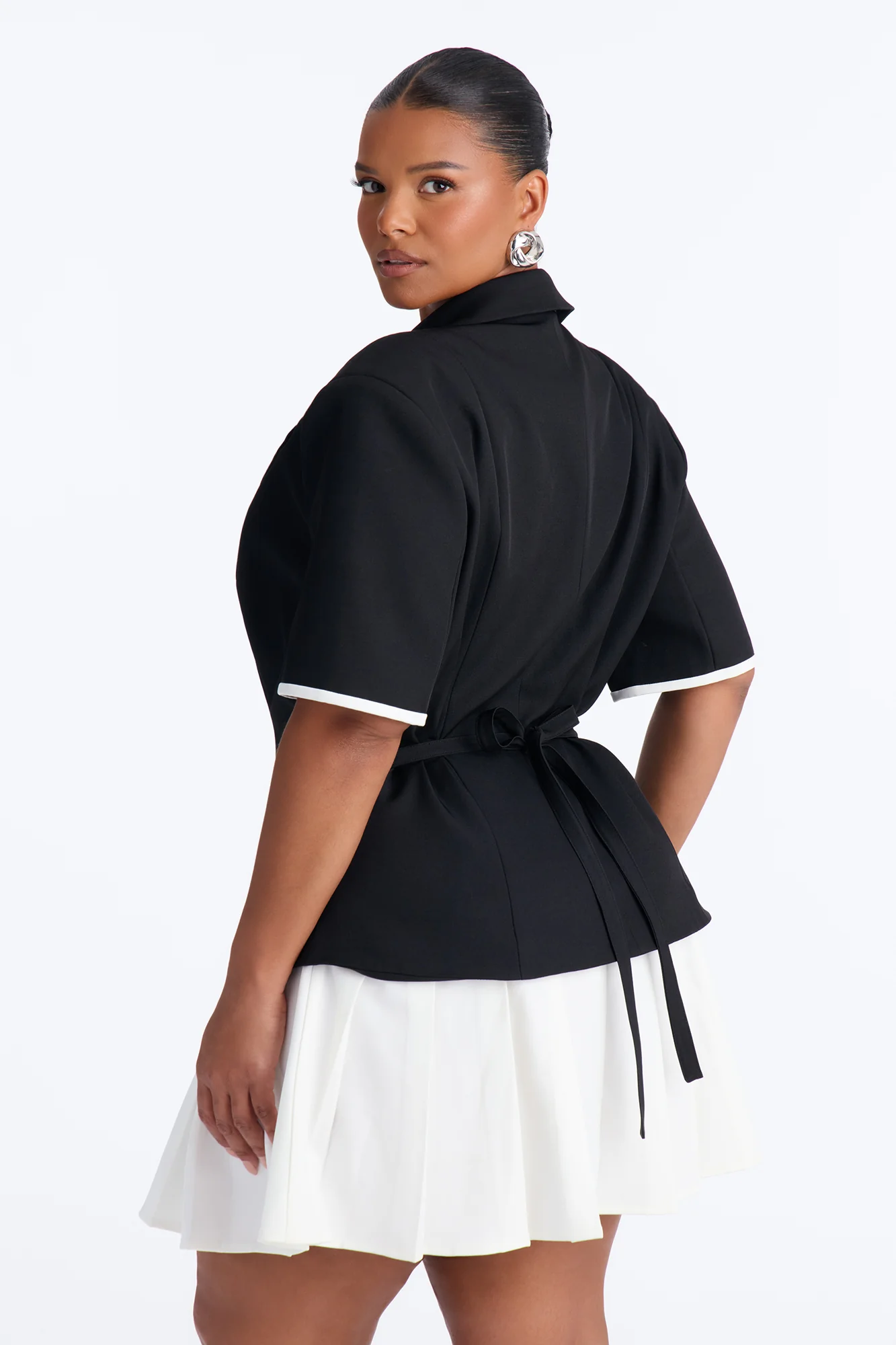 Claire Contrast Trim Mini Dress - Black/White - Image 8