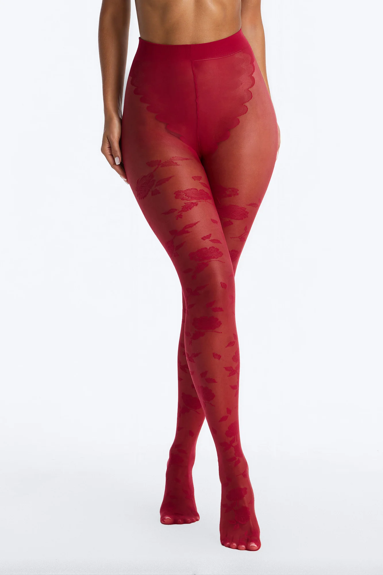 Claire Mesh Lace Tights - Burgundy