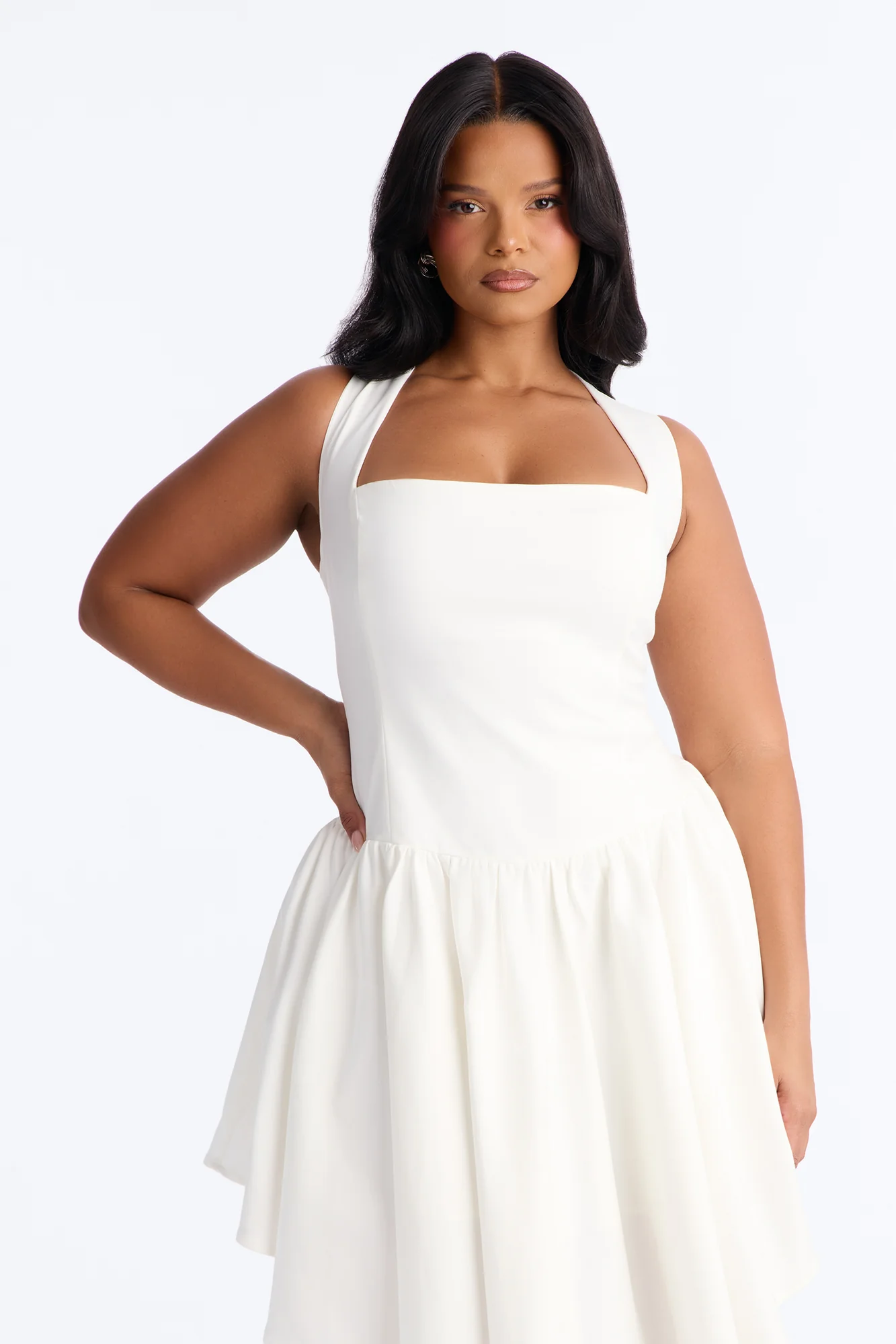 Claire Square Neck Midi Dress - White - Image 6