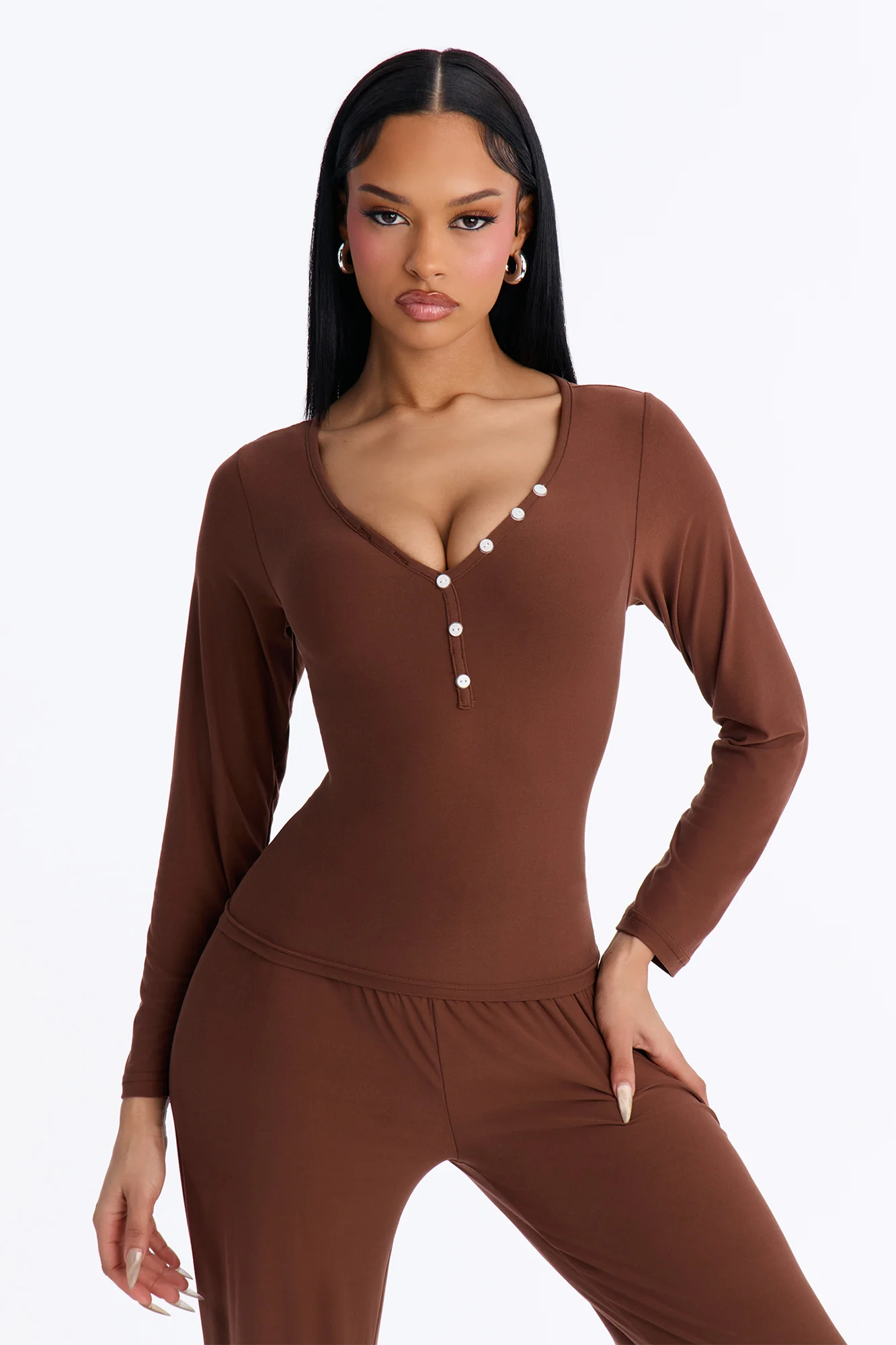 Classic Chill PJ Pant Set - Mocha - Image 2
