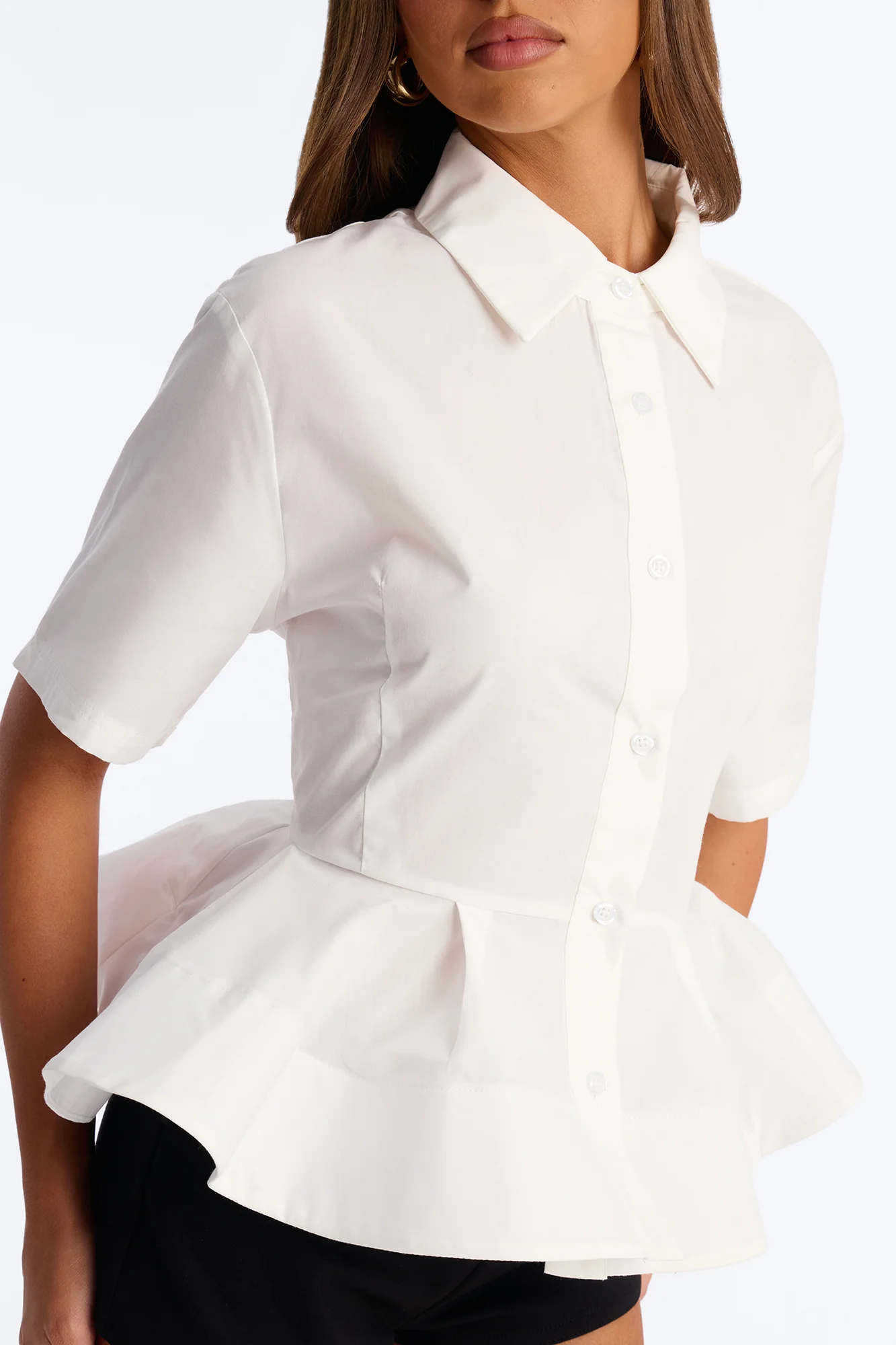 Classic Essentials Peplum Poplin Shirt - White - Image 3