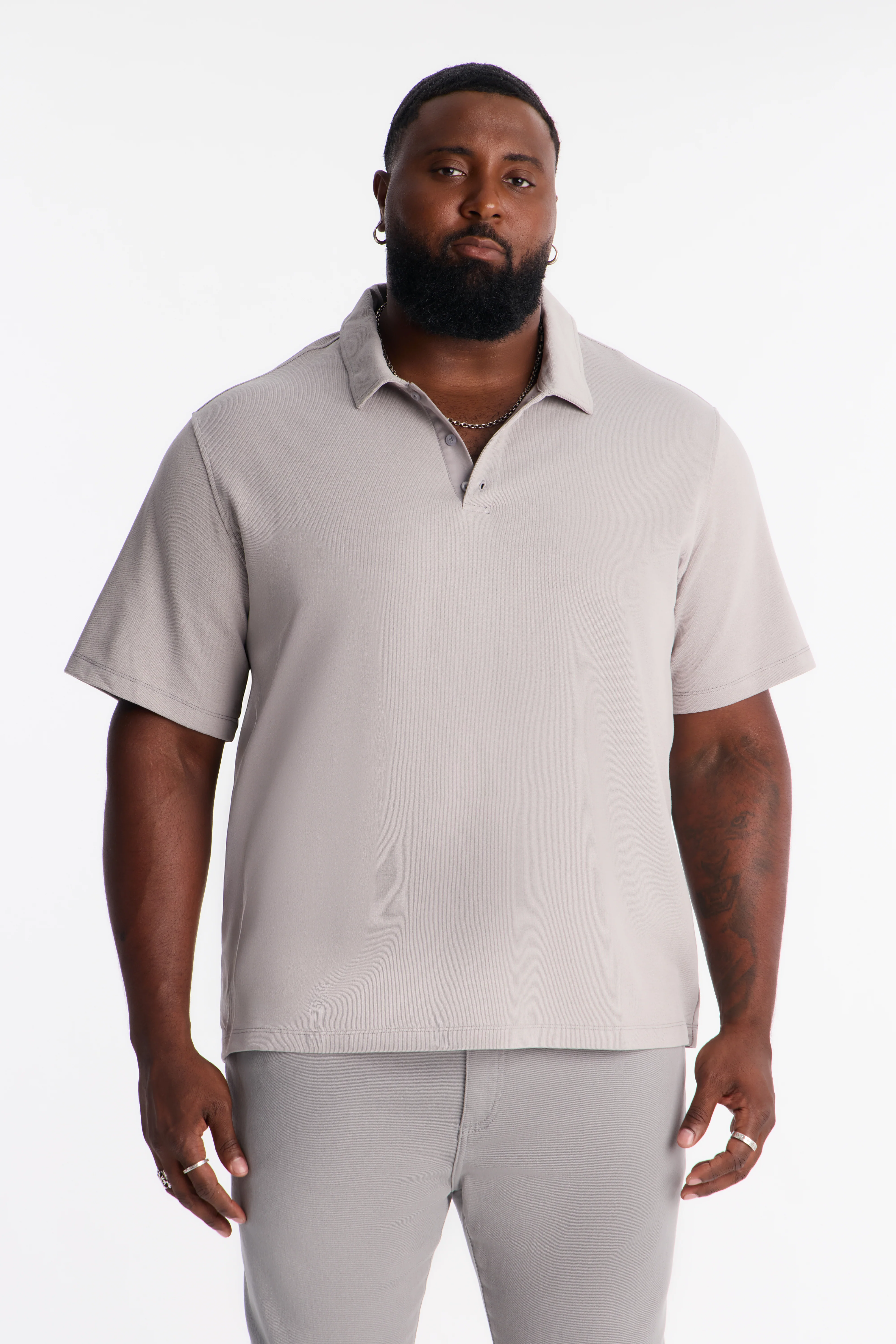 Classic Ribbed Clean Finish Polo - Grey - Image 5