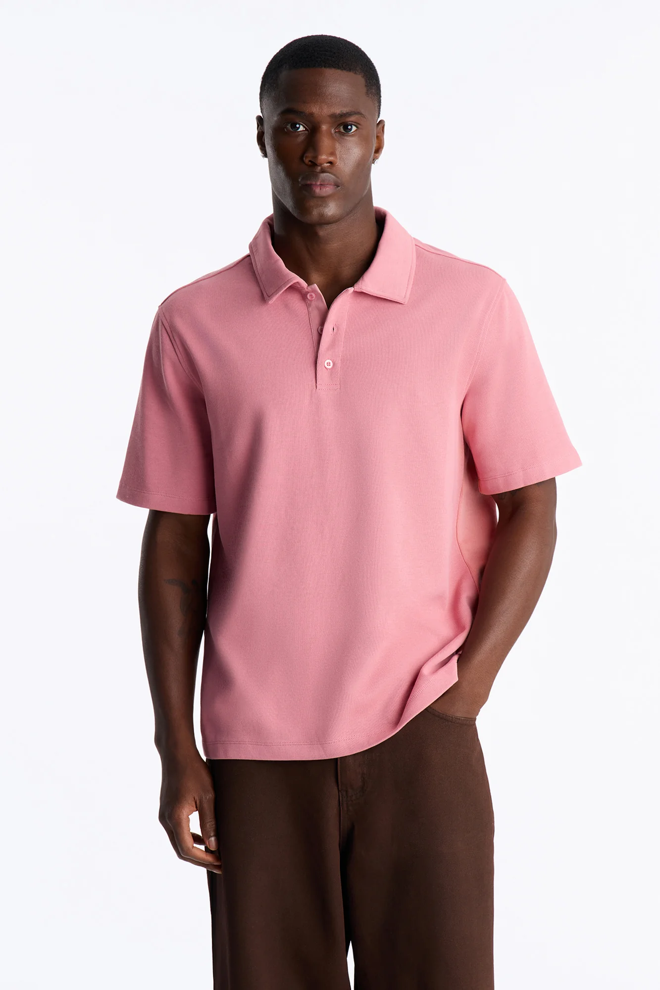 Classic Ribbed Clean Finish Polo - Pink