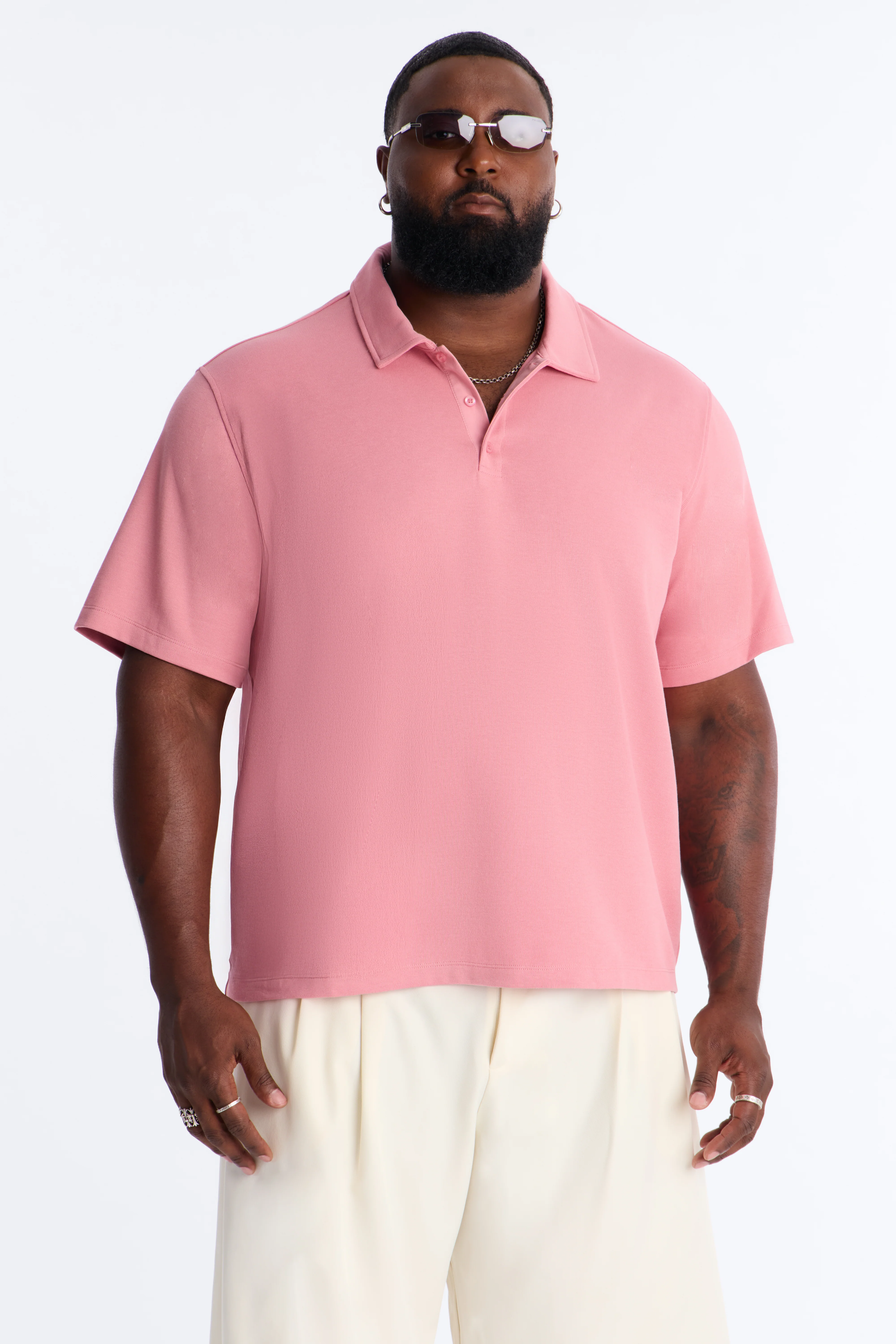 Classic Ribbed Clean Finish Polo - Pink - Image 5