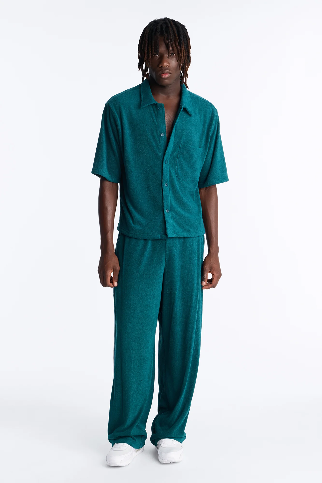 Classic Terry Cloth Button Up Shirt - Teal - Image 2