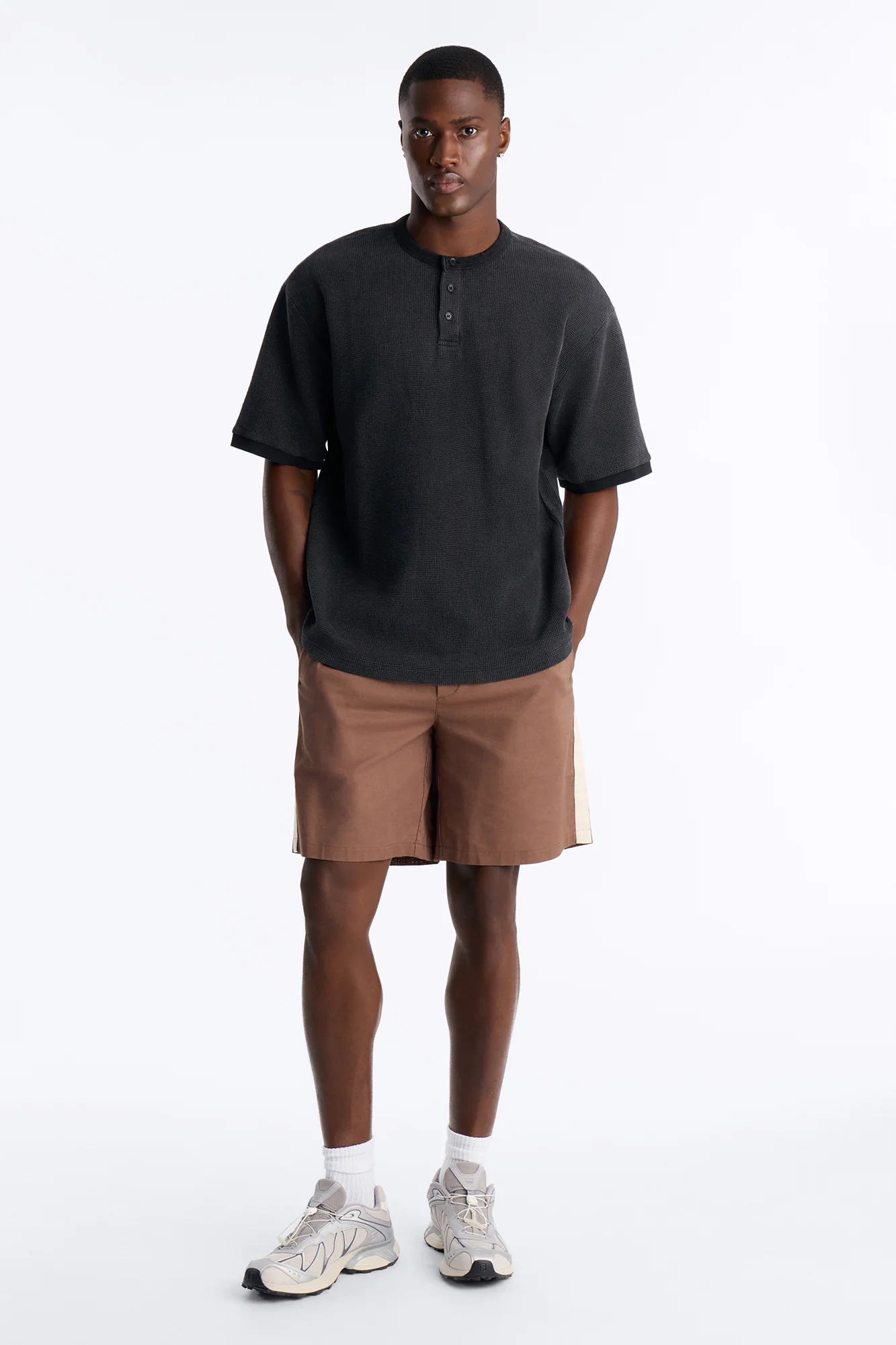Classic Waffle Henley Tee - Black - Image 2