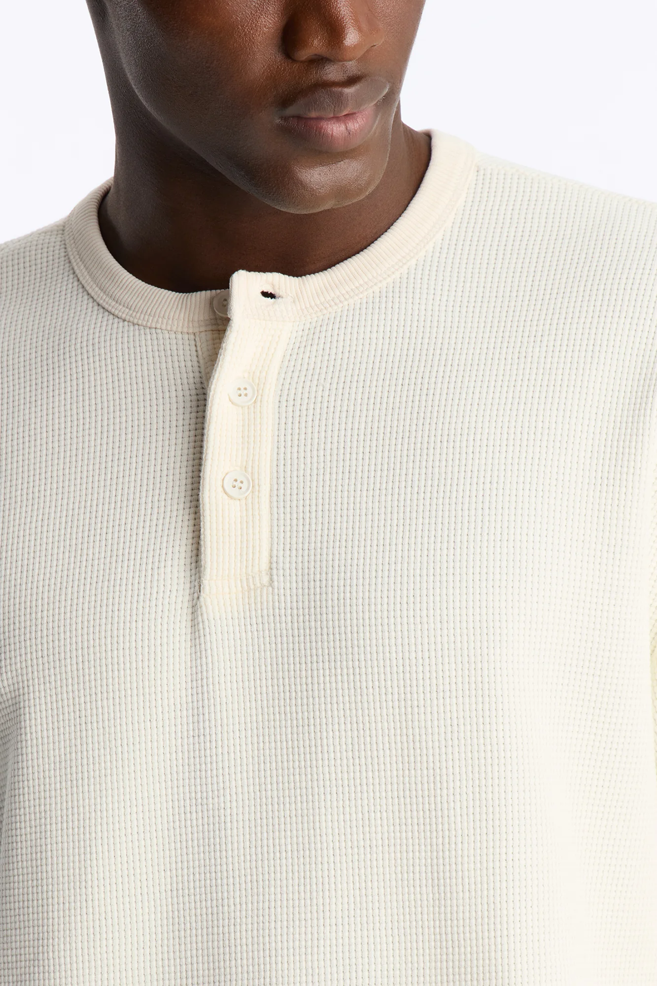 Classic Waffle Henley Tee - Cream - Image 4