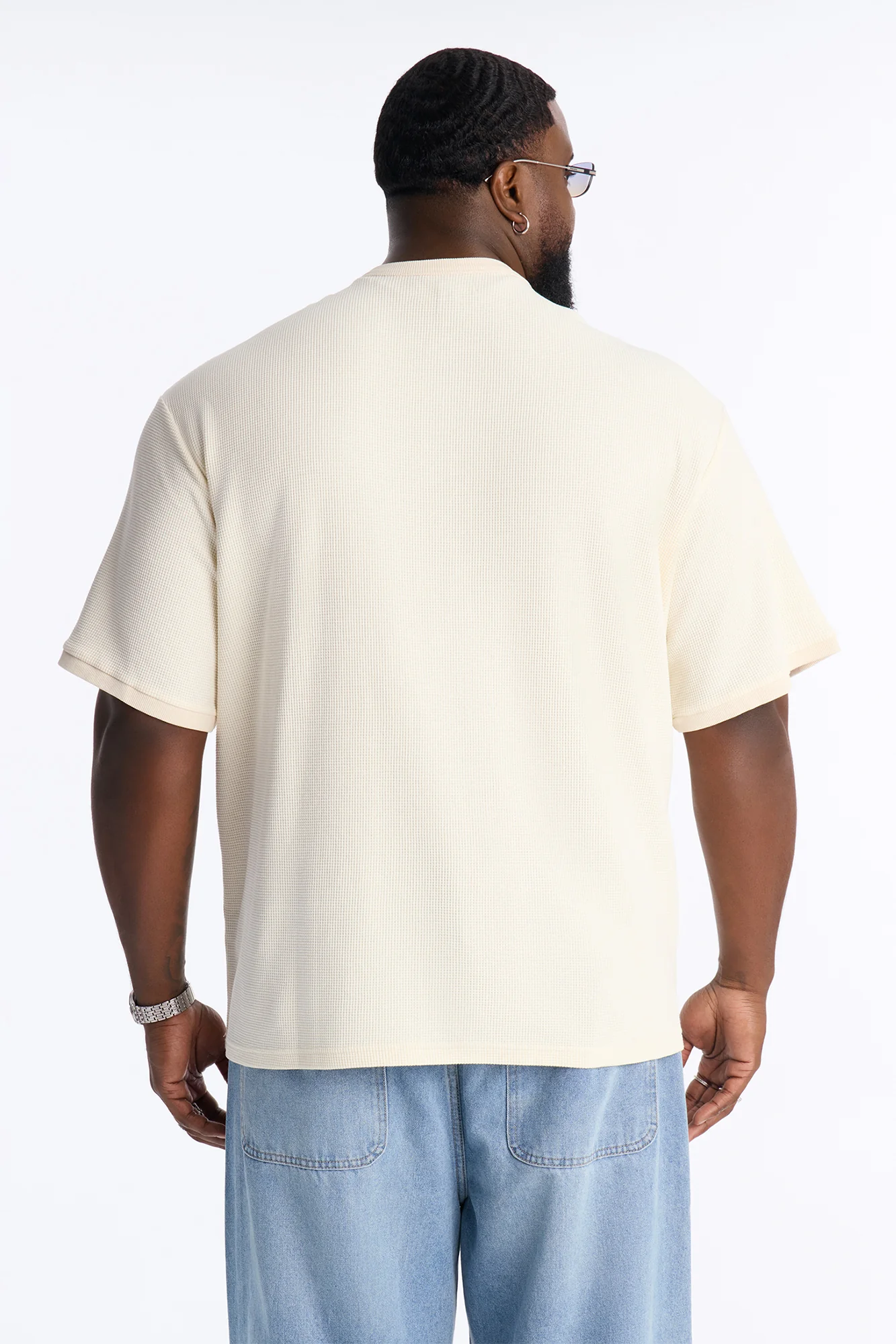 Classic Waffle Henley Tee - Cream - Image 7
