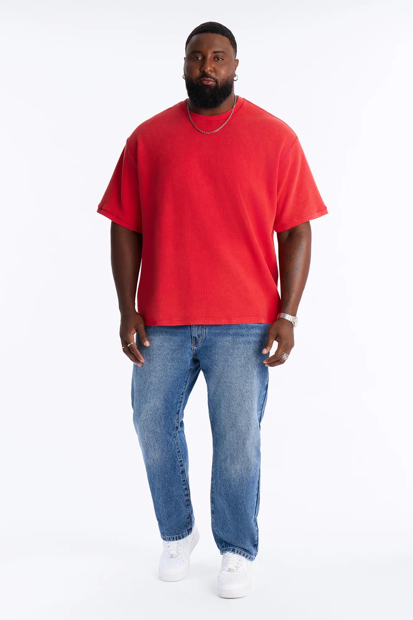 Classic Waffle Tee - Red - Image 6