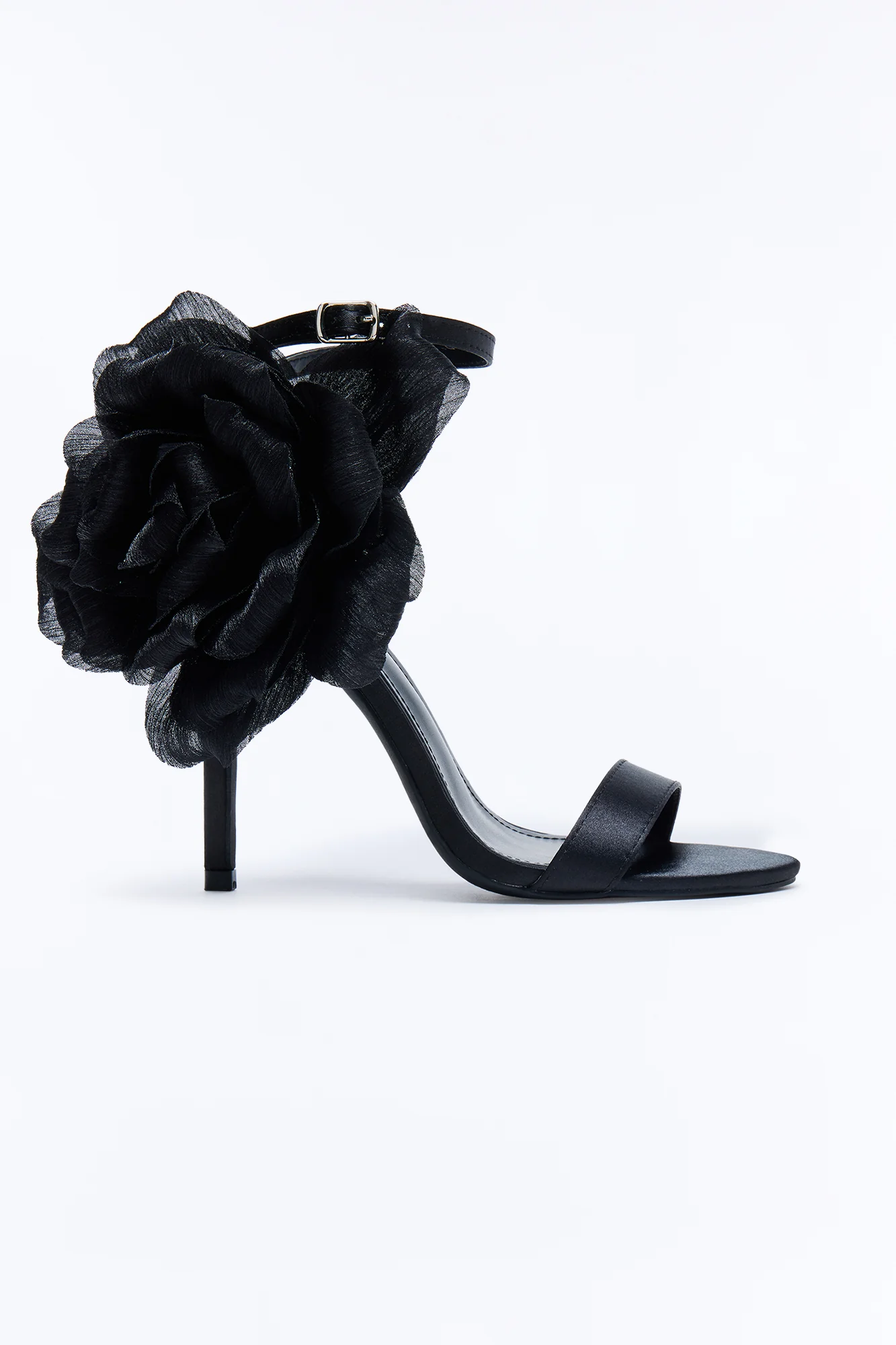 Classy Satin Flower Heels - Black