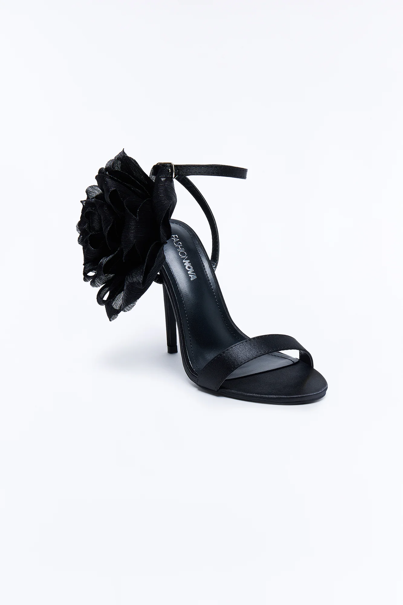 Classy Satin Flower Heels - Black - Image 2