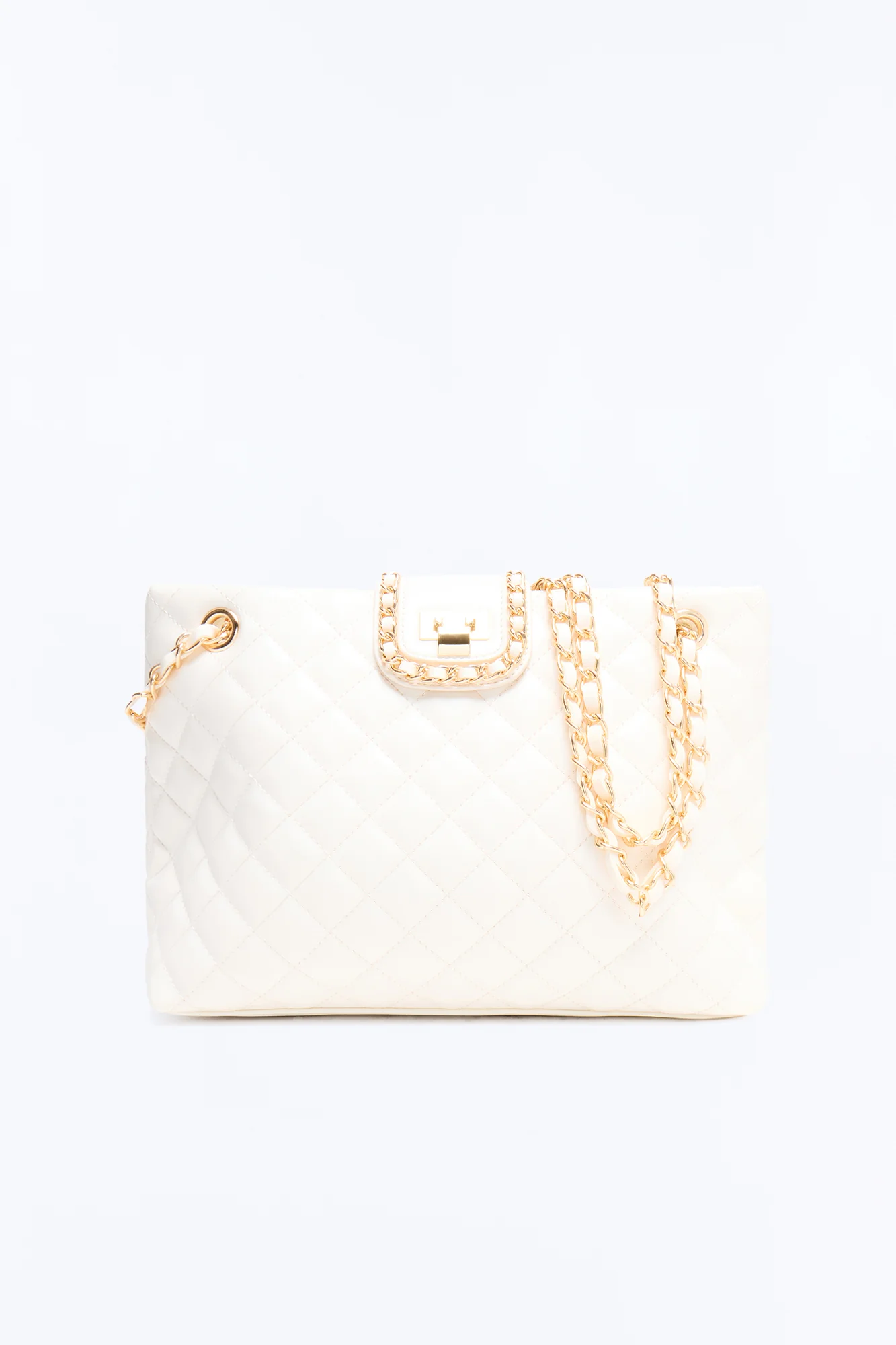 Clean Stitch Faux Leather Tote - Ivory - Image 3