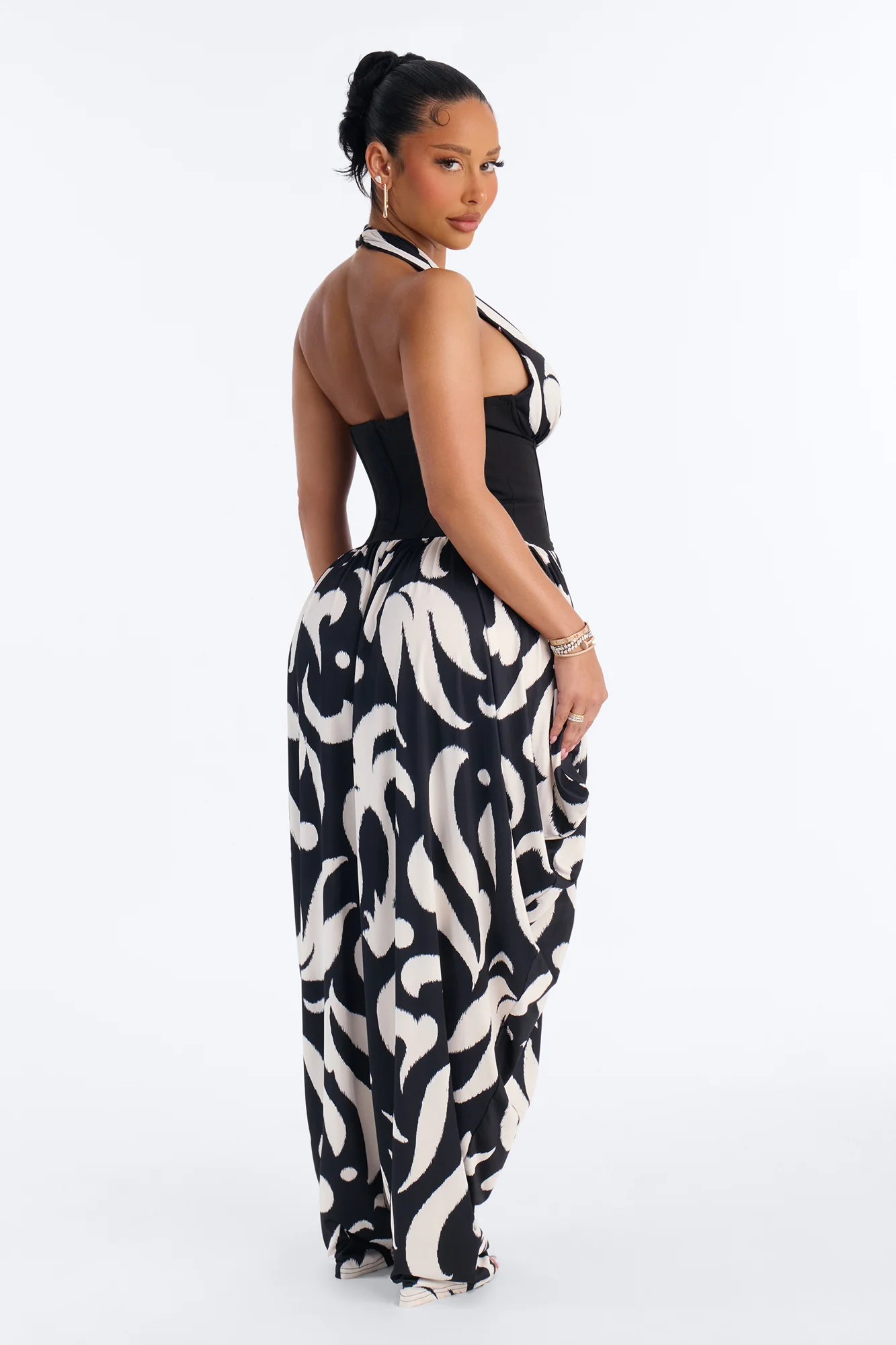 Cleo Plunge Corset Jumpsuit - Black/White - Image 4