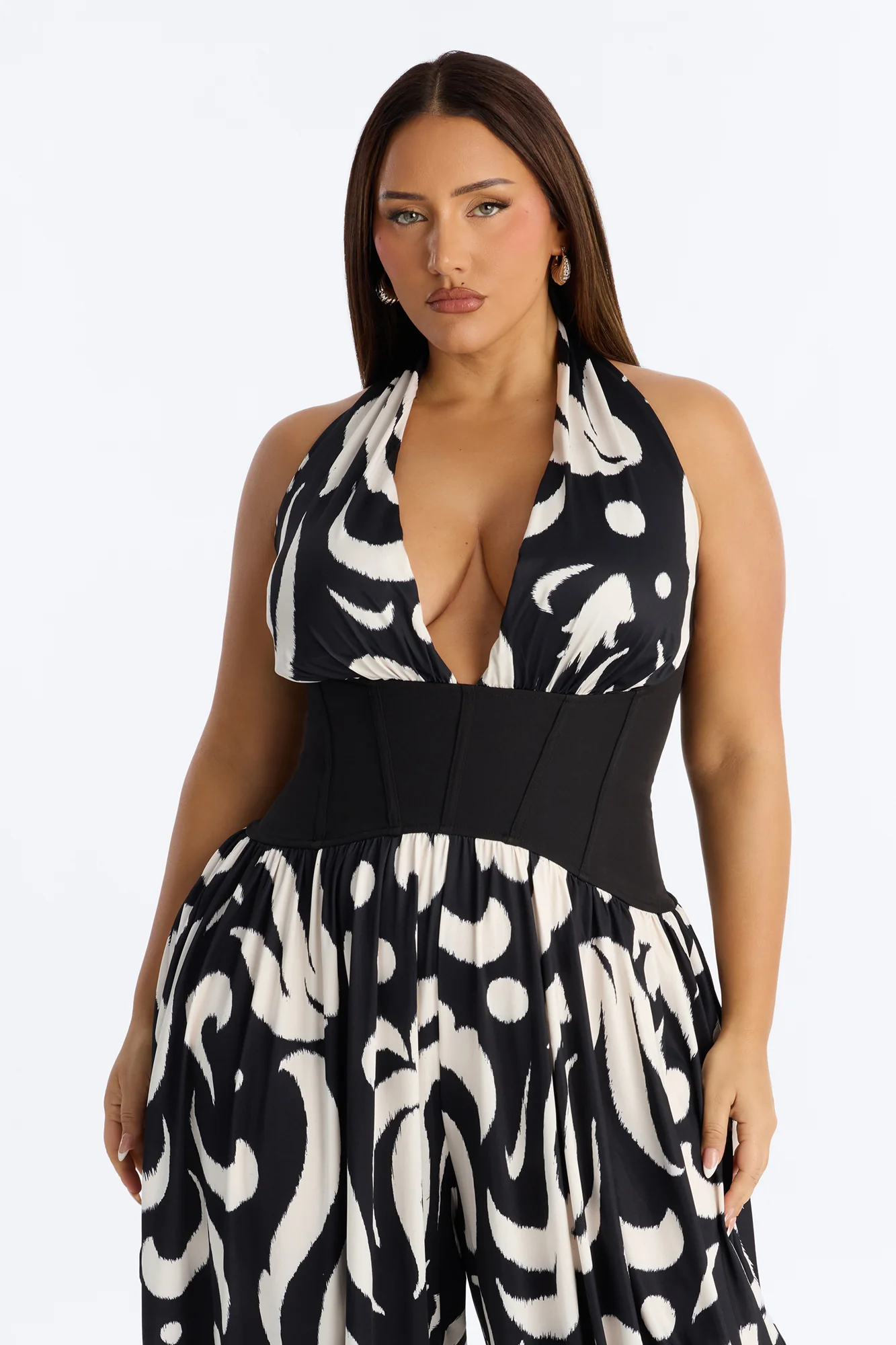 Cleo Plunge Corset Jumpsuit - Black/White - Image 6