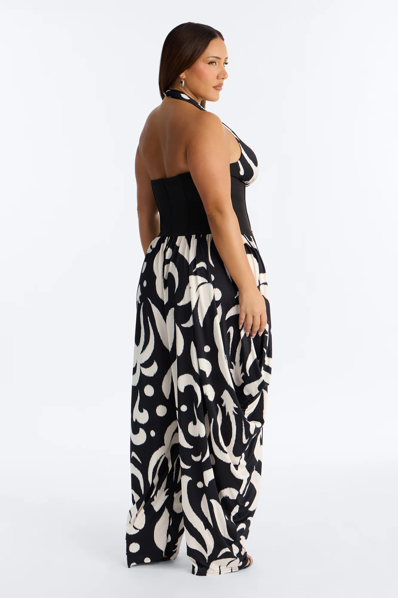 Cleo Plunge Corset Jumpsuit - Black/White - Image 8
