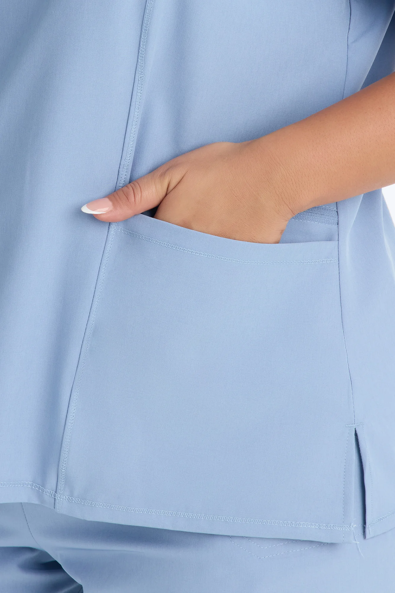 Clinical 4 Way Stretch Pocket Back Knit Jogger Scrub Set - Dusty Blue - Image 7