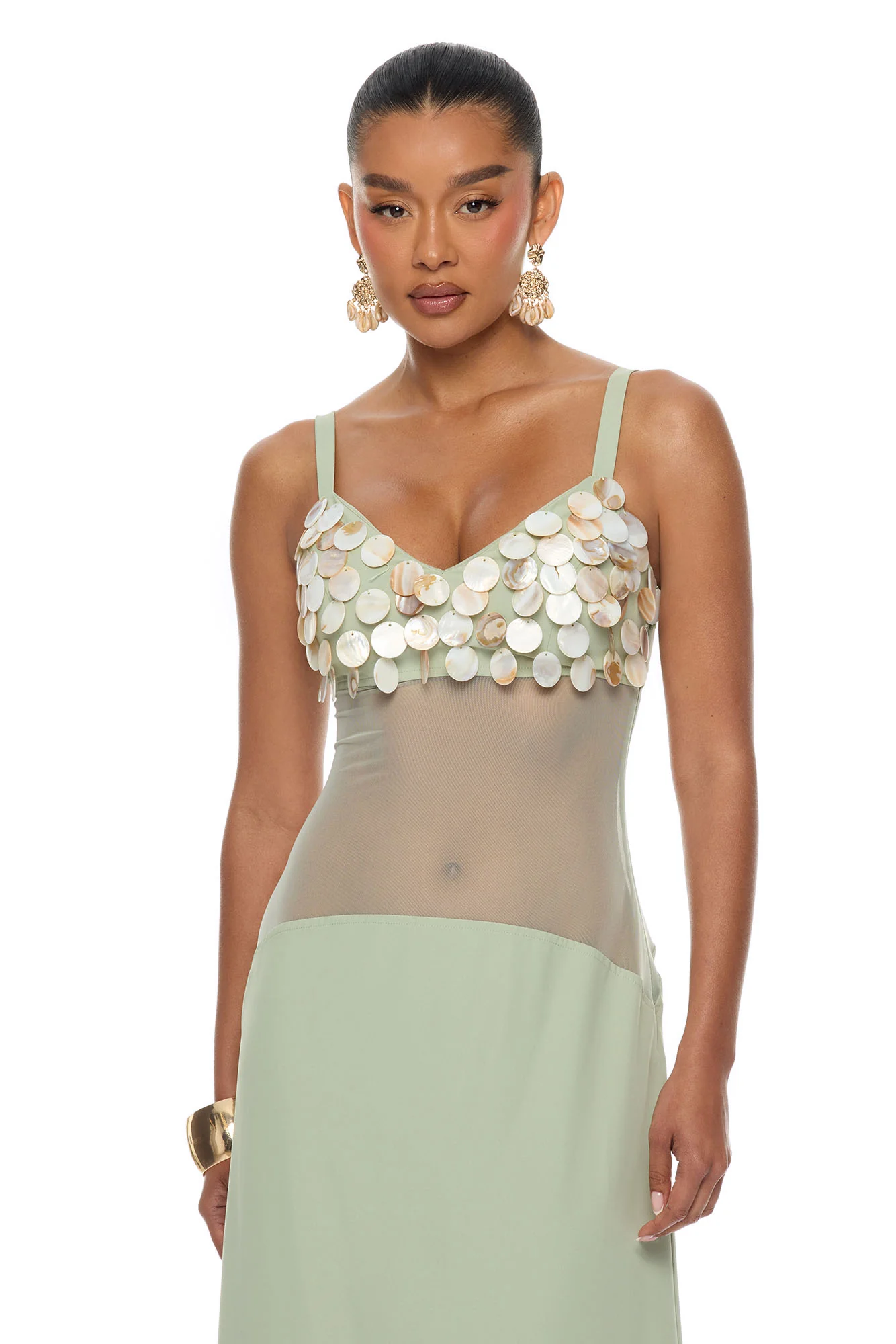 Coastal Chic Shell Maxi Dress - Sage - Image 2