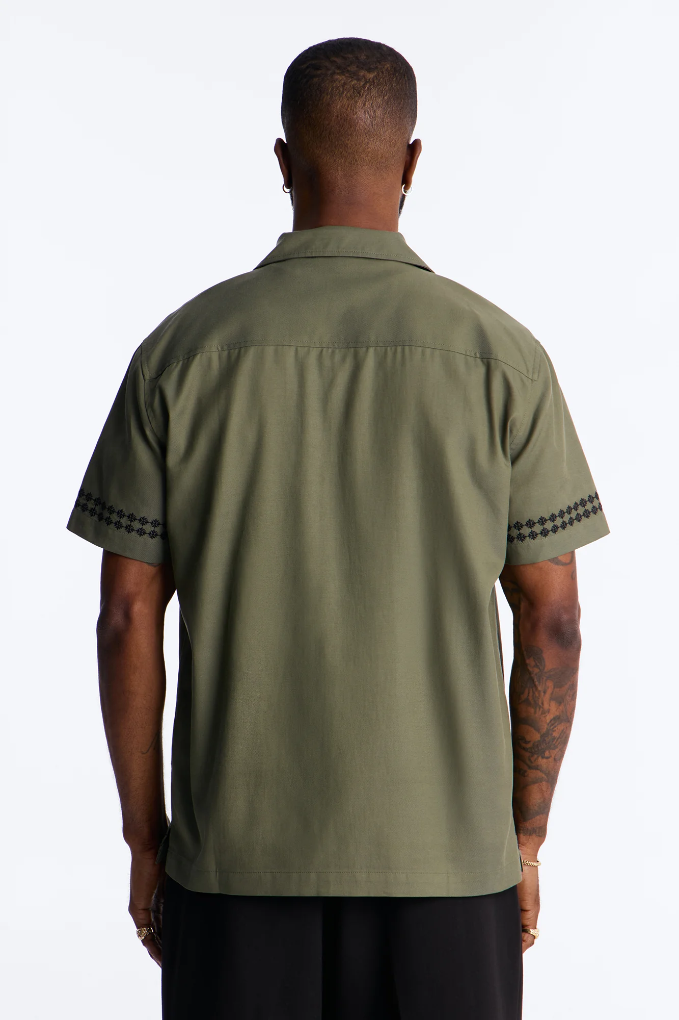 Coastal Embroidered Cuban Collar Button Up Shirt - Olive - Image 4