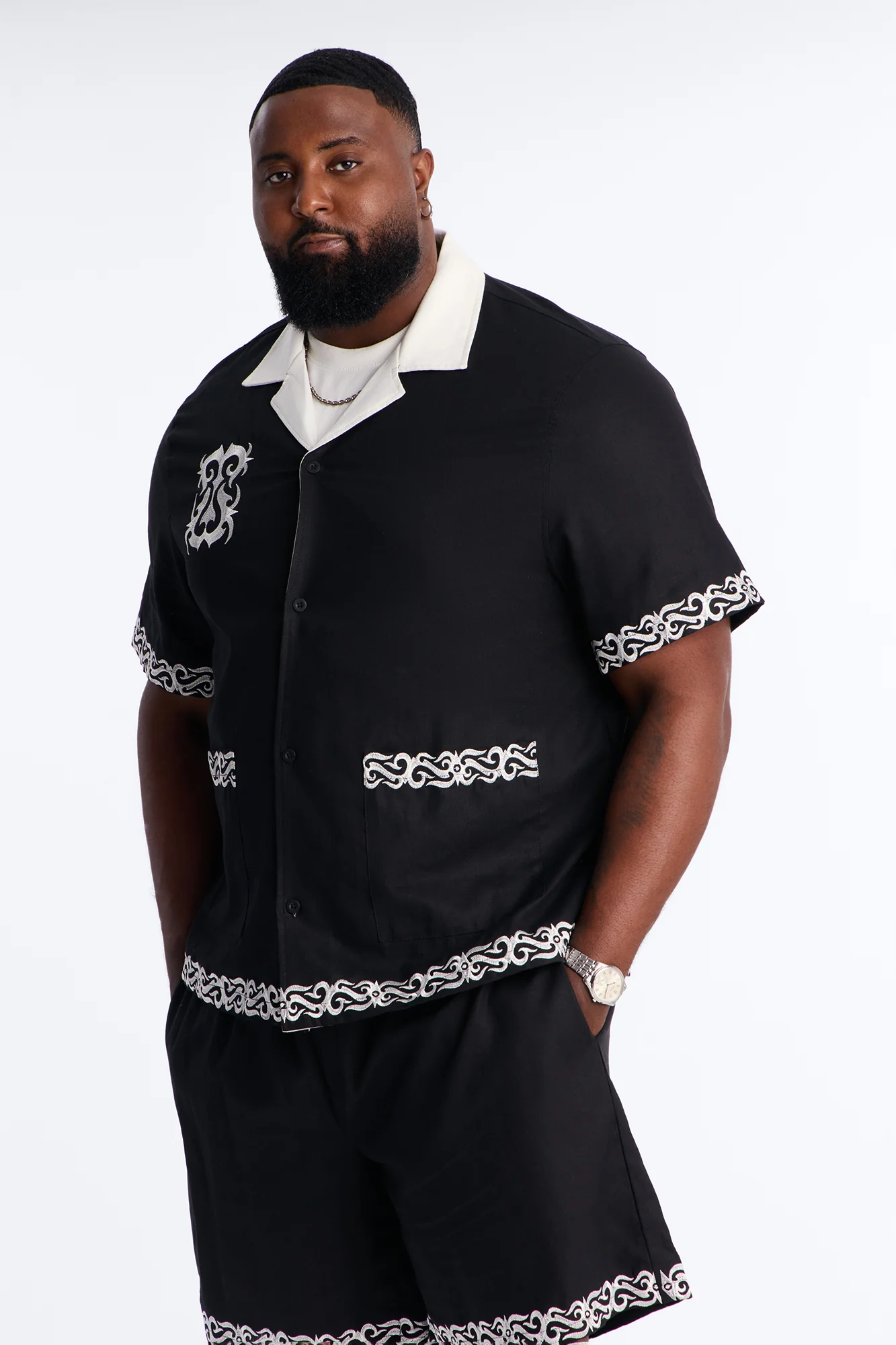 Coastal Isla Cuban Button Up Shirt - Black - Image 5