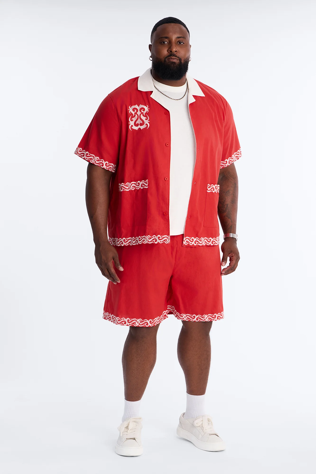 Coastal Isla Cuban Button Up Shirt - Red - Image 6