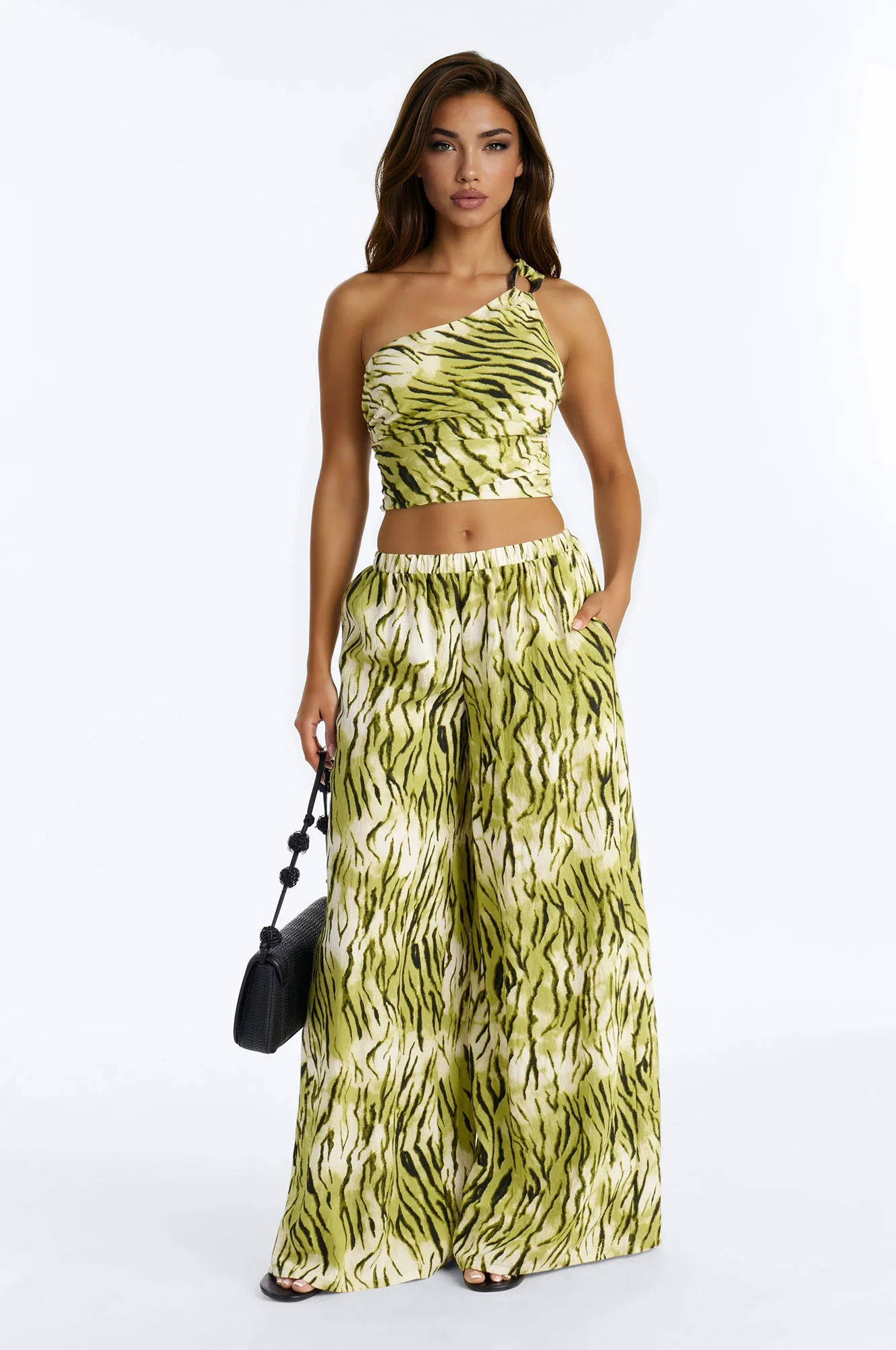 Coastal Jungle Linen Pant Set - Green/combo