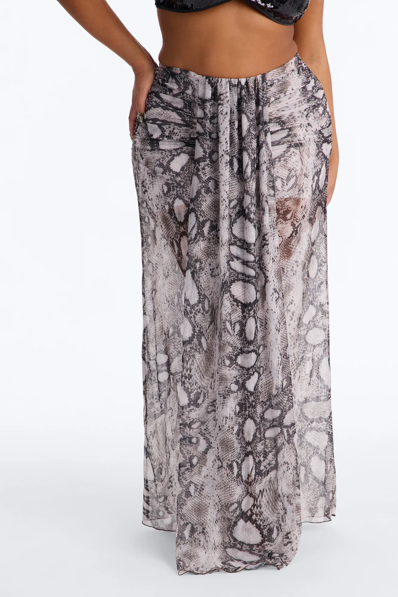 Cold Blooded Snakeskin Mesh Maxi Skirt - Grey/combo - Image 5