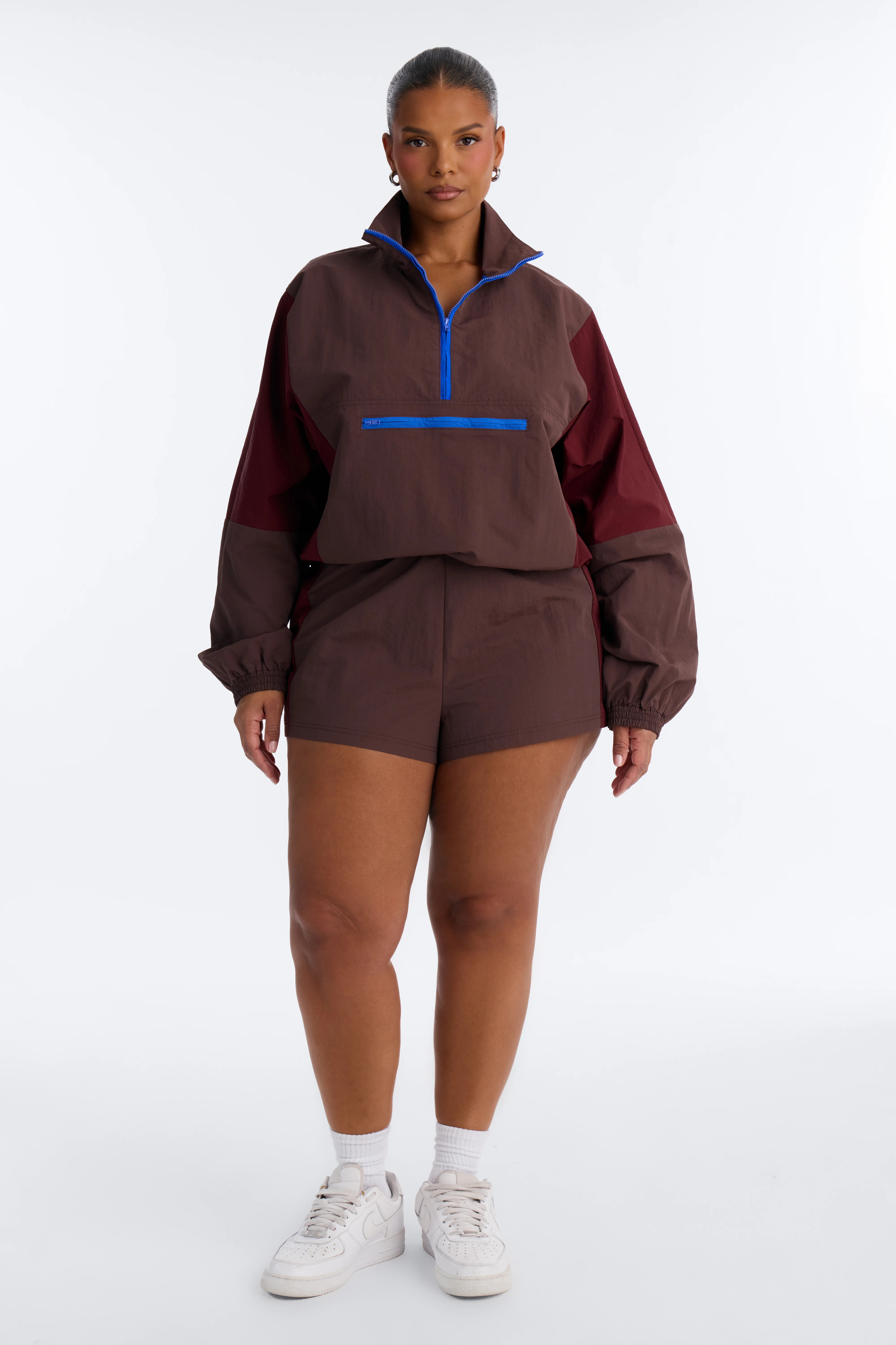 Color Block Funnel Neck Windbreaker Jacket - Brown/combo - Image 2