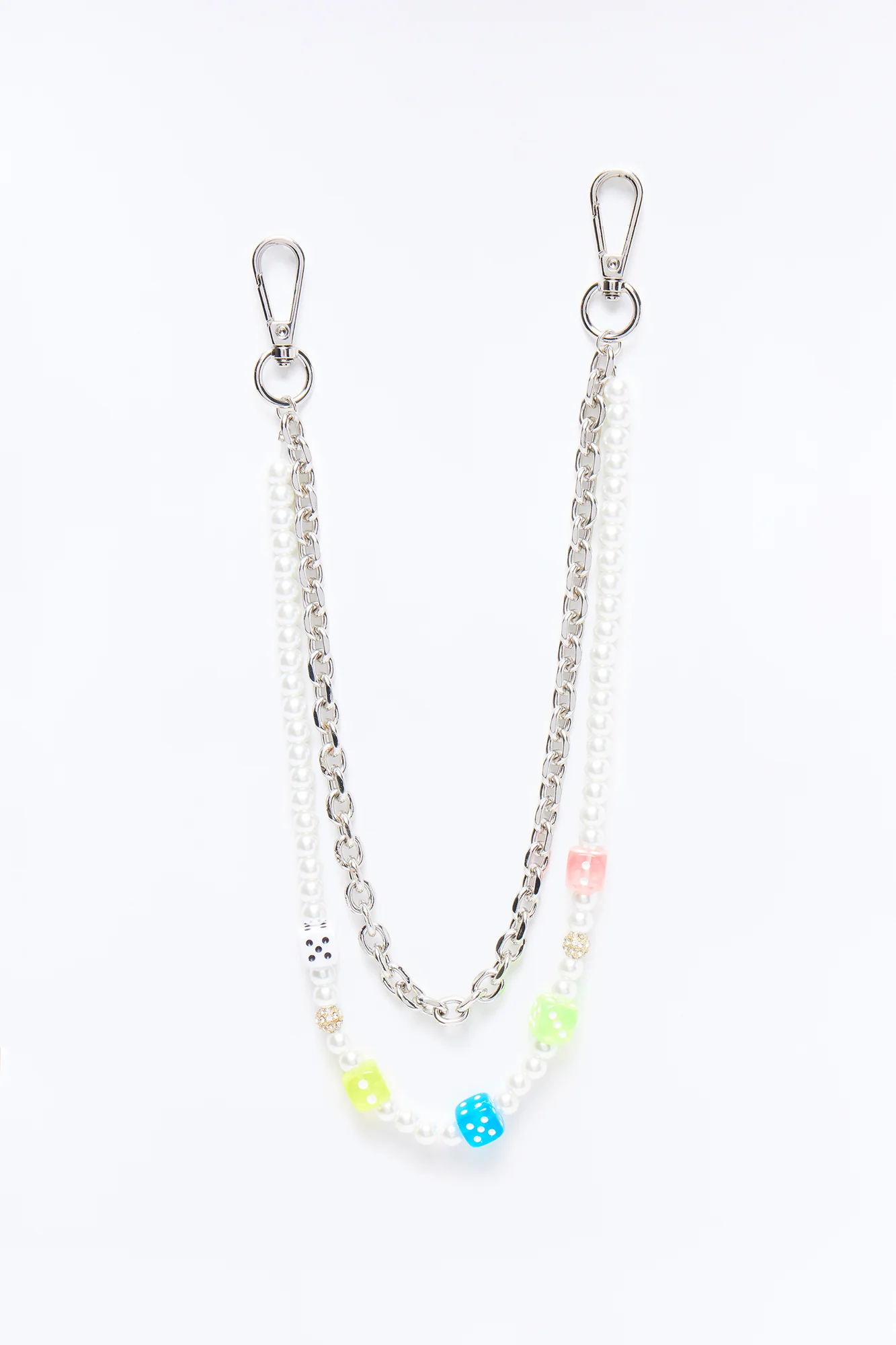 Colored Dice Pearl Stacked Pant Chain - Silver - Image 3