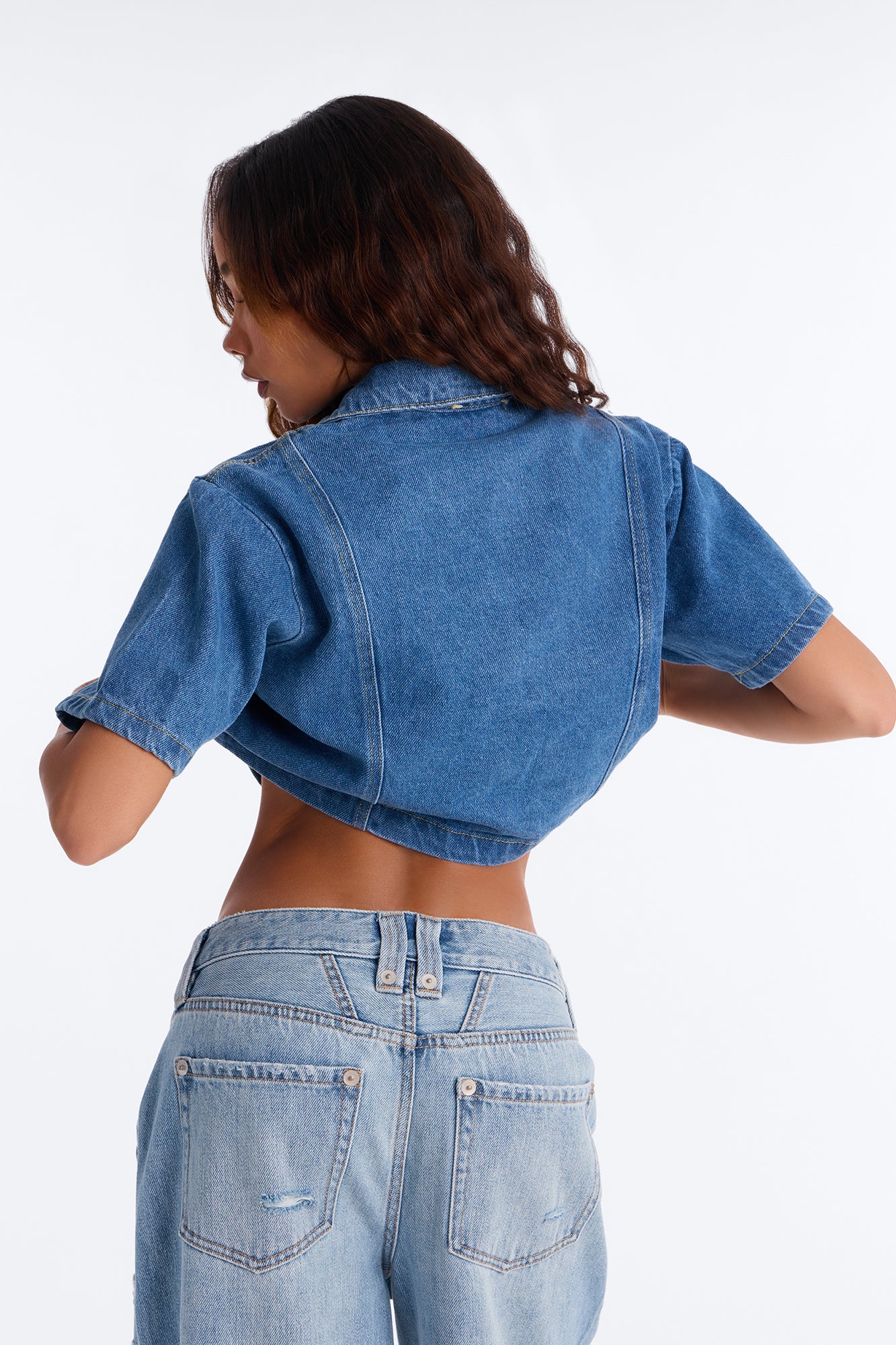 Connie Denim Short Sleeve Button Up Shirt - Denim - Image 4