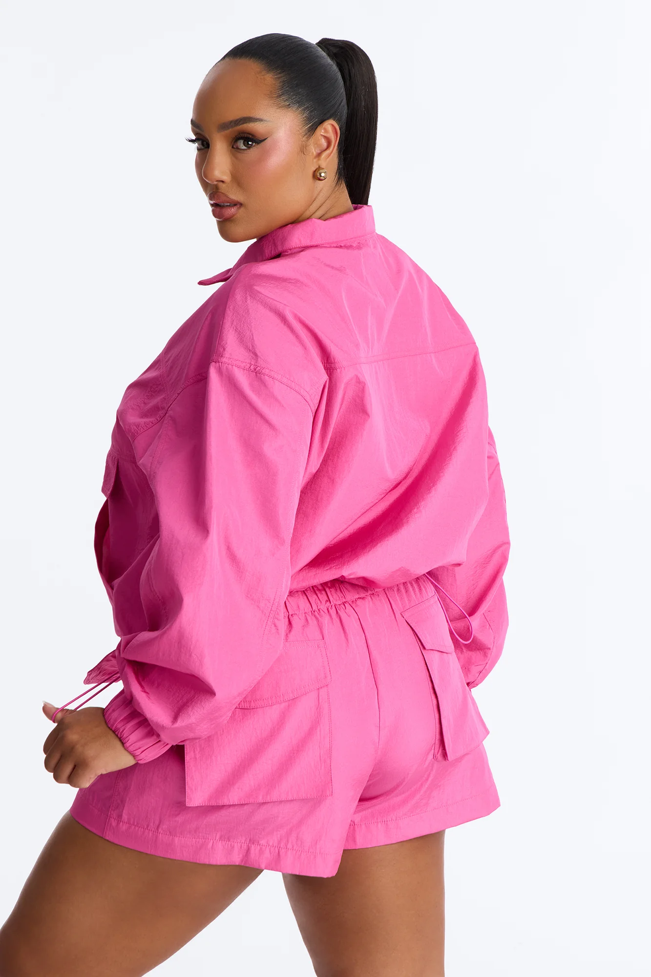 Connie High Neck Quarter Zip Windbreaker Jacket - Pink - Image 8