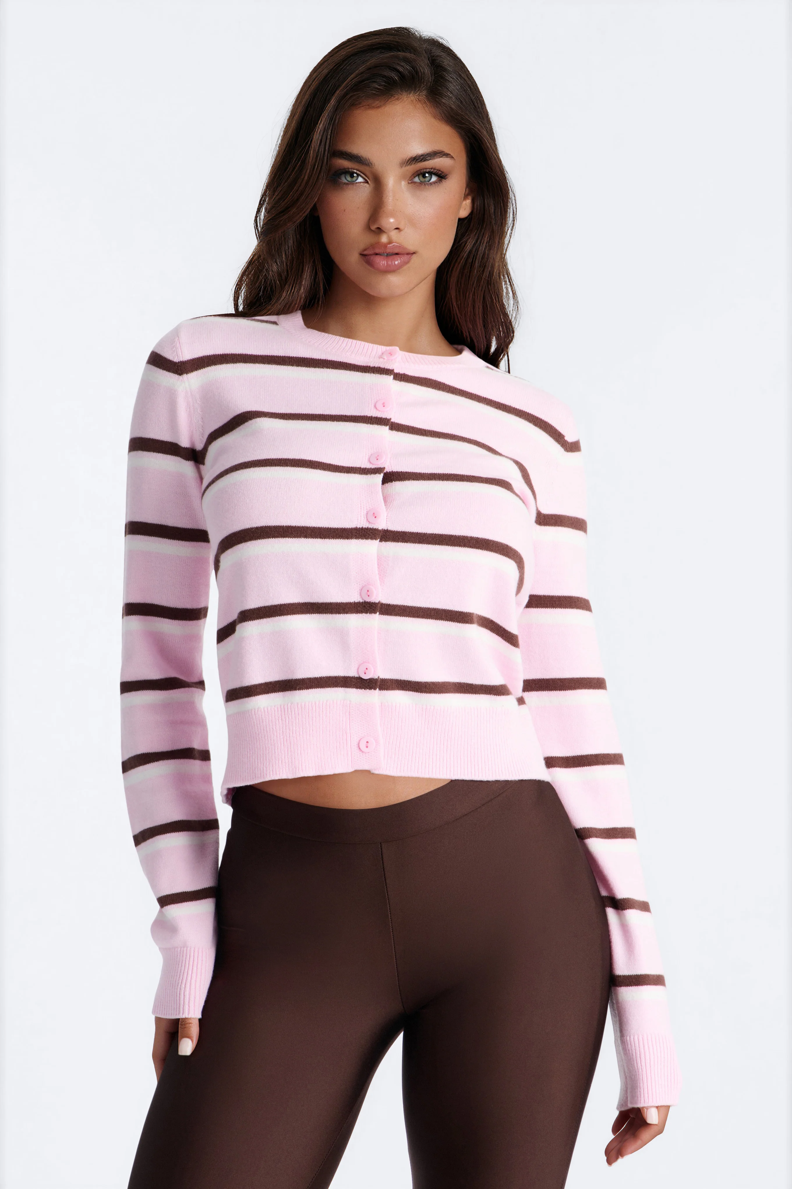 Connie Striped Boat Neck Cardigan - Pink/combo