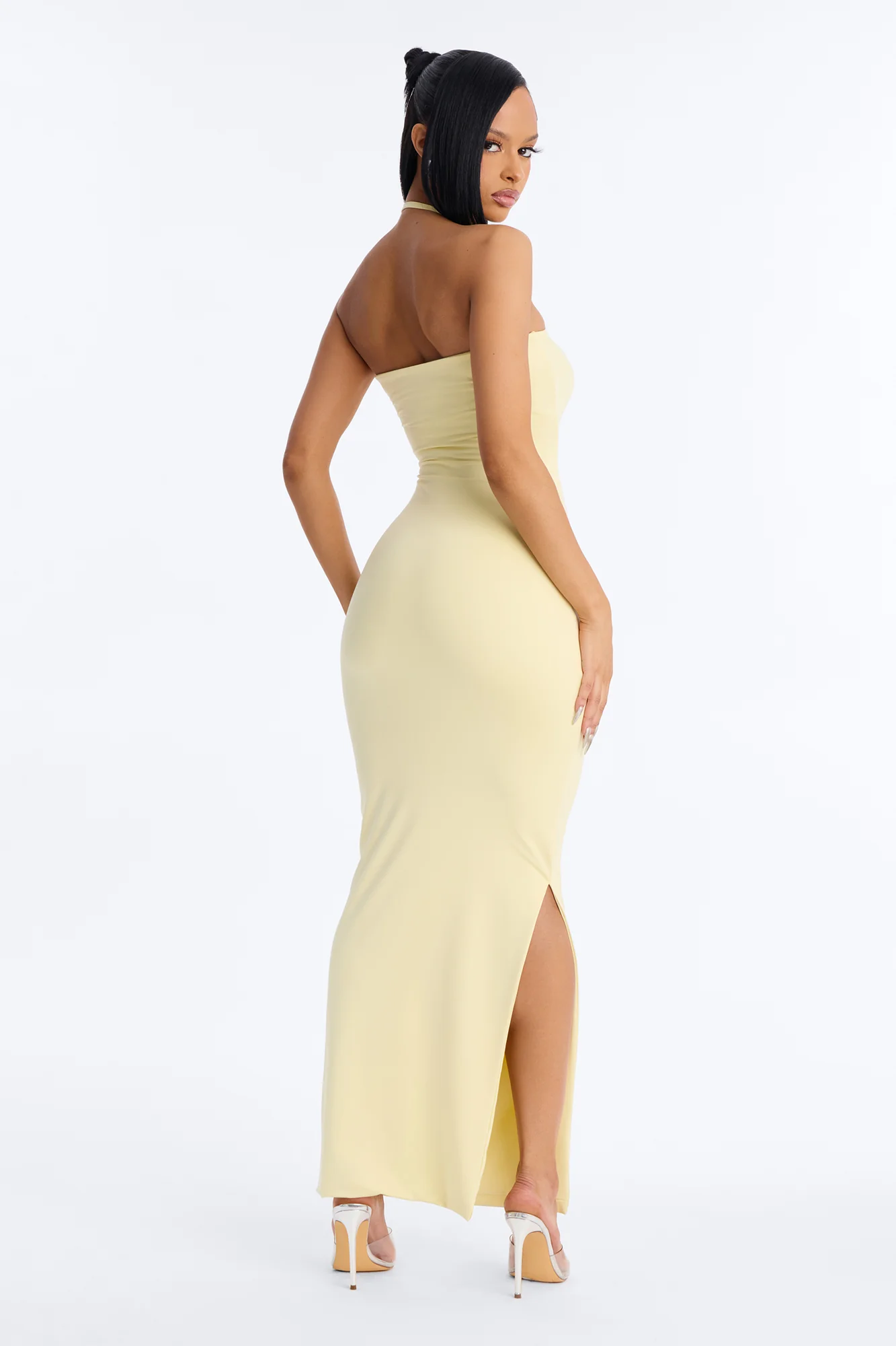 Contour Double Lined Halter Maxi Dress - Butter Yellow - Image 3